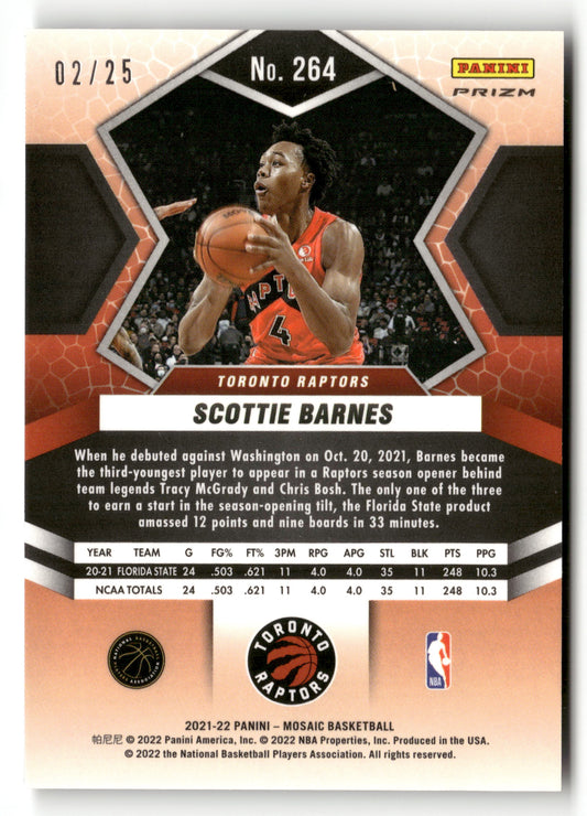 2021-22 Panini Mosaic #264 Scottie Barnes White #/25