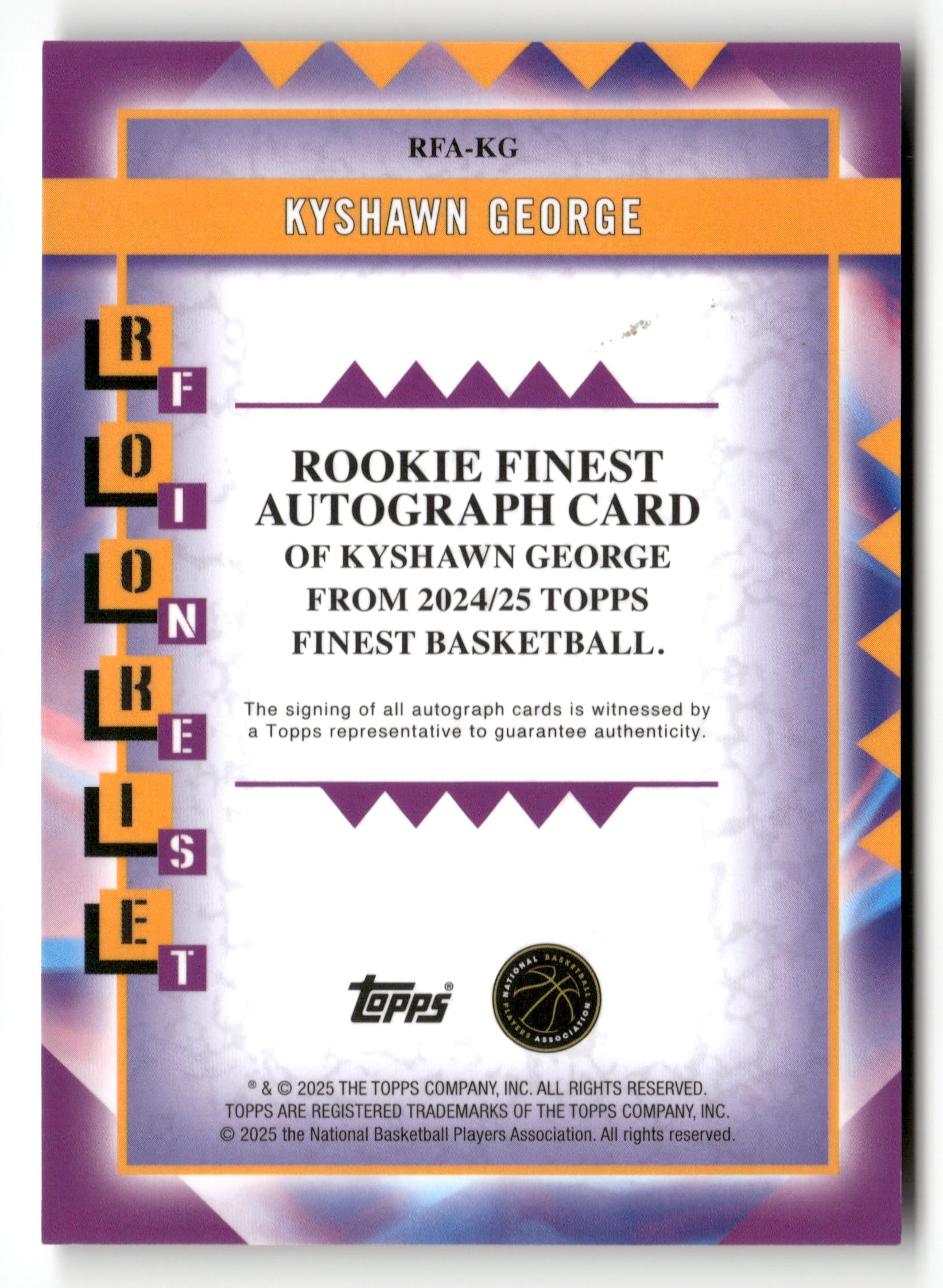 2024-25 Finest #RFA-KG Kyshawn George Rookie Auto Gold Geometric Refractor #/50