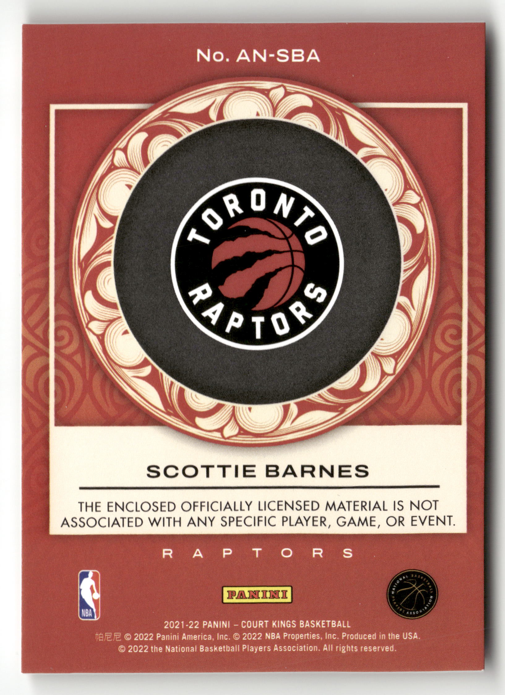 2021-22 Panini Court Kings #AN-SBA Scottie Barnes Art Nouveau