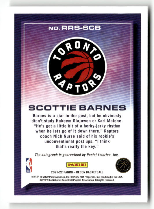2021-22 Panini Recon #RRS-SCB Scottie Barnes Rookie Recon Signatures