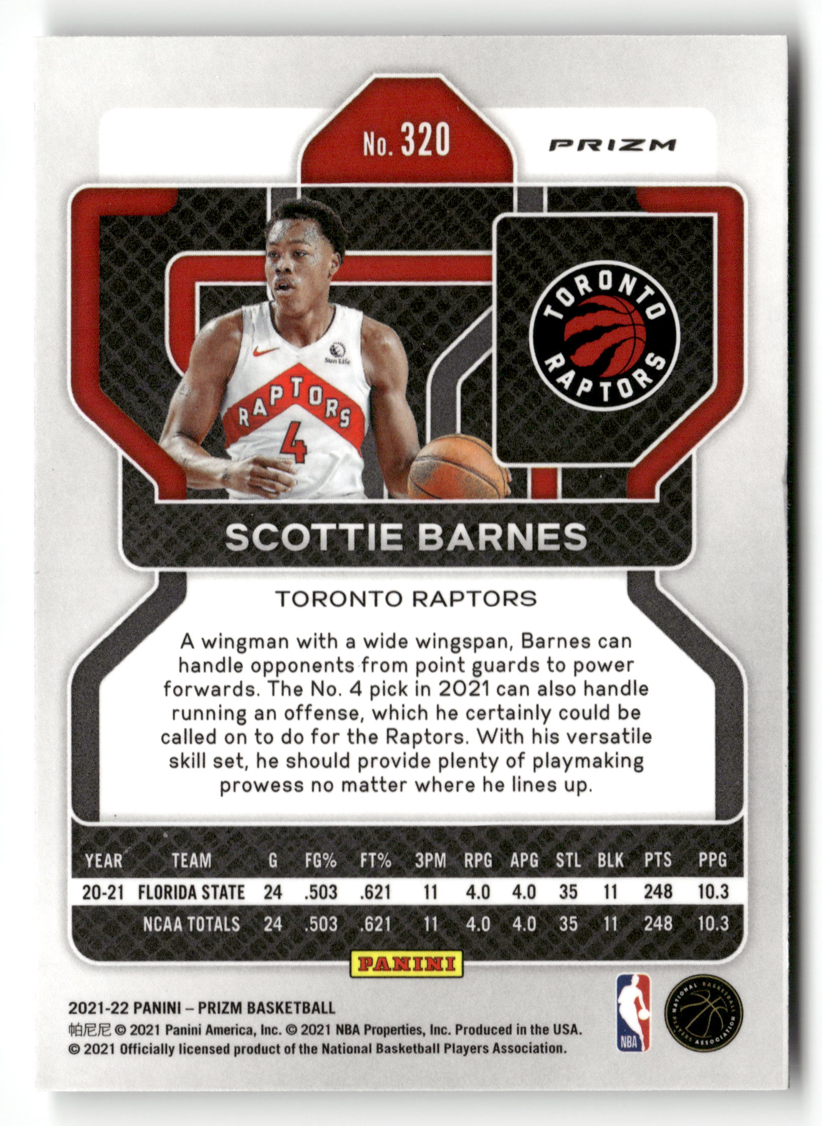 2021-22 Panini Prizm #320 Scottie Barnes Silver