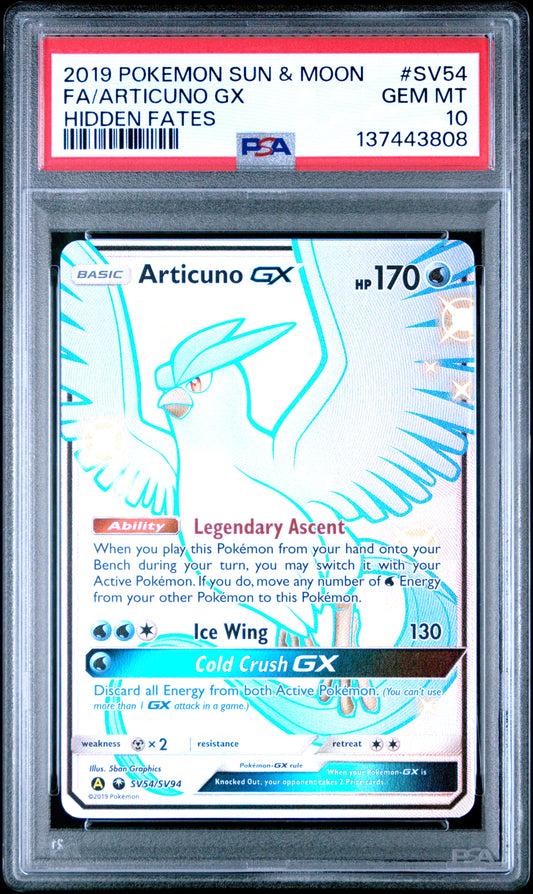 2019 Pokemon Sun & Moon Hidden Fates #SV54 Fa/Articuno Gx Hidden Fates PSA 10
