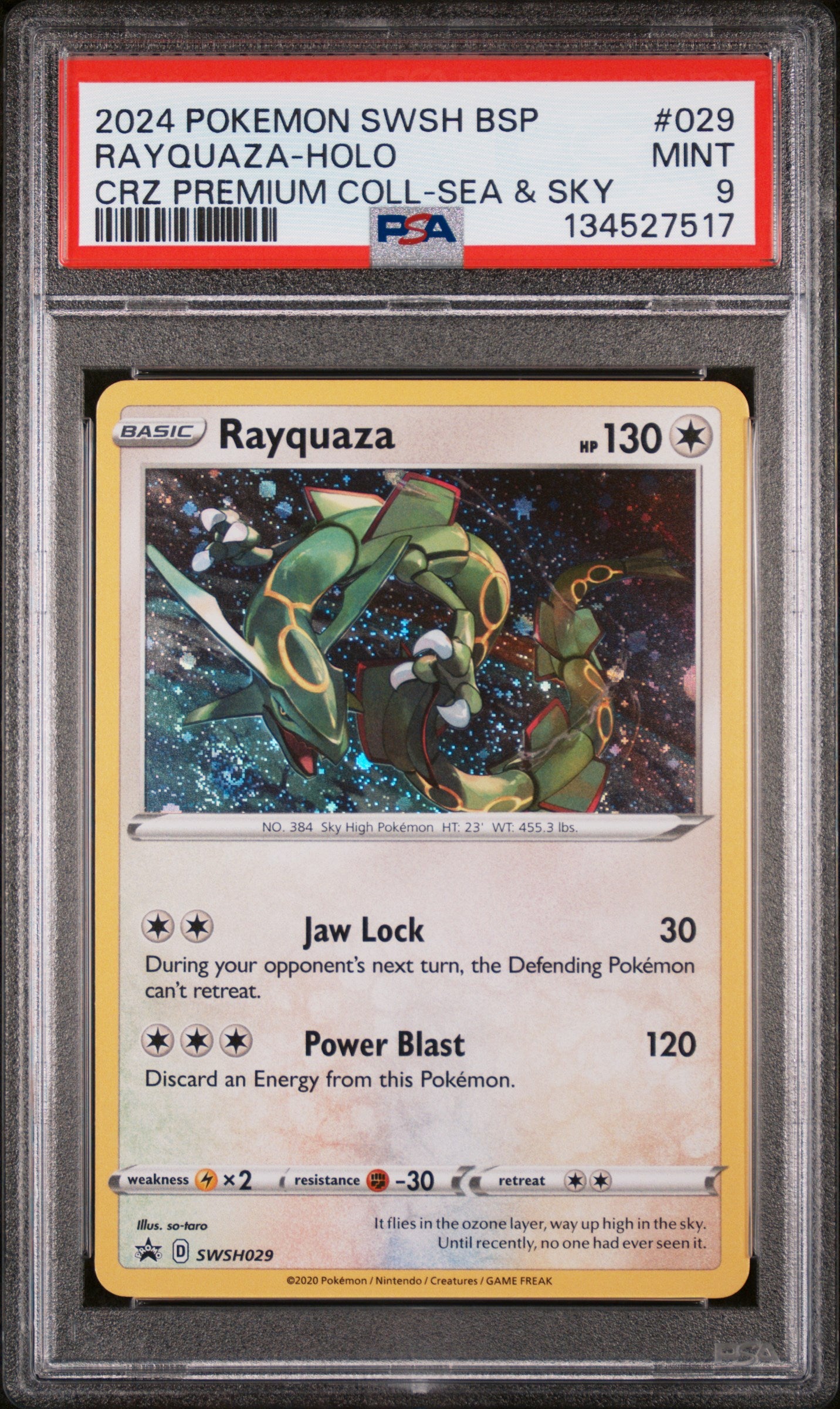 2024 Pokemon Swsh Black Star Promo #029 Rayquaza Cosmos Holo PSA 9