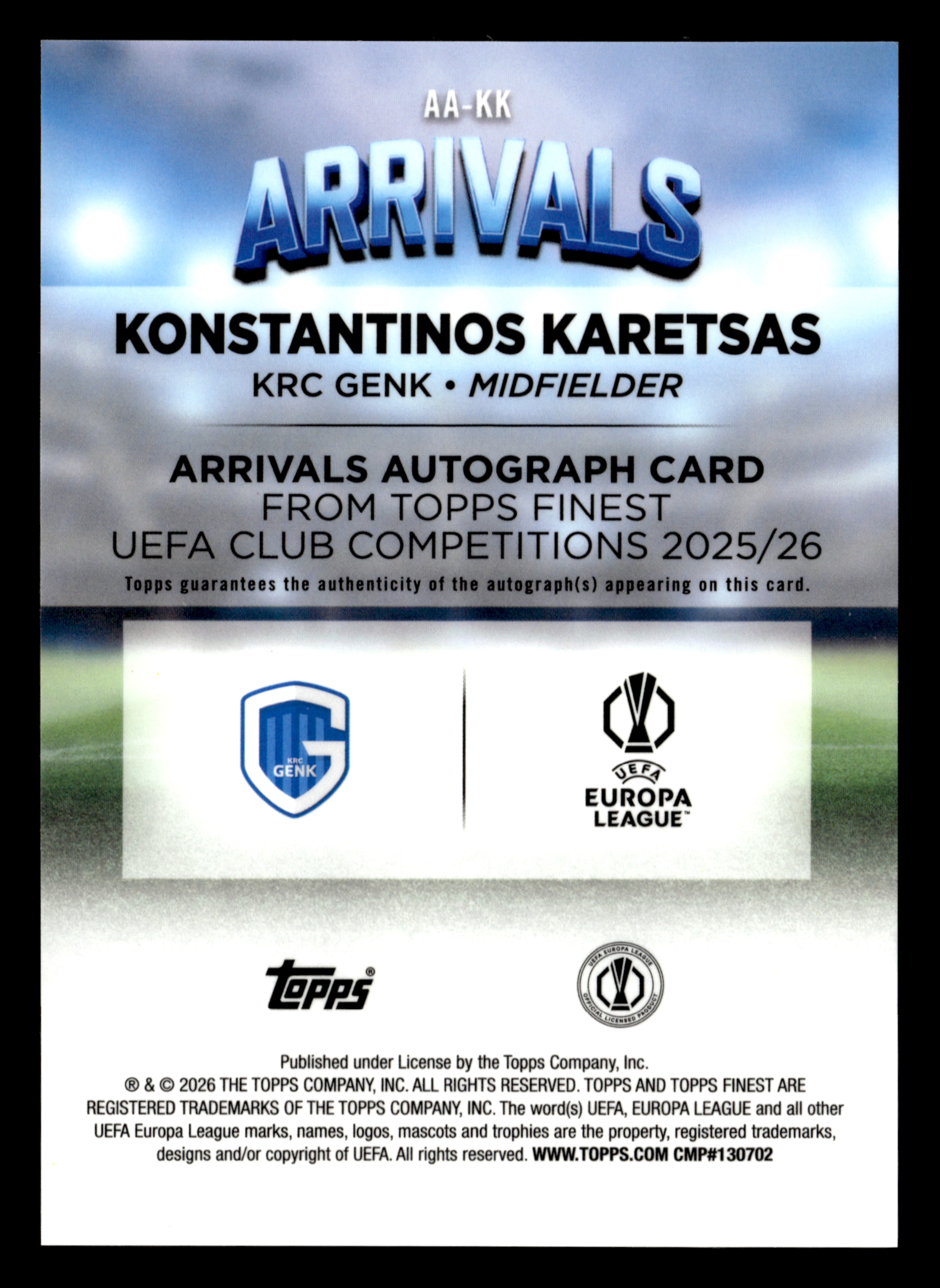 2025-26 Finest UCC #AA-KK Konstantinos Karetsas Arrivals Autographs