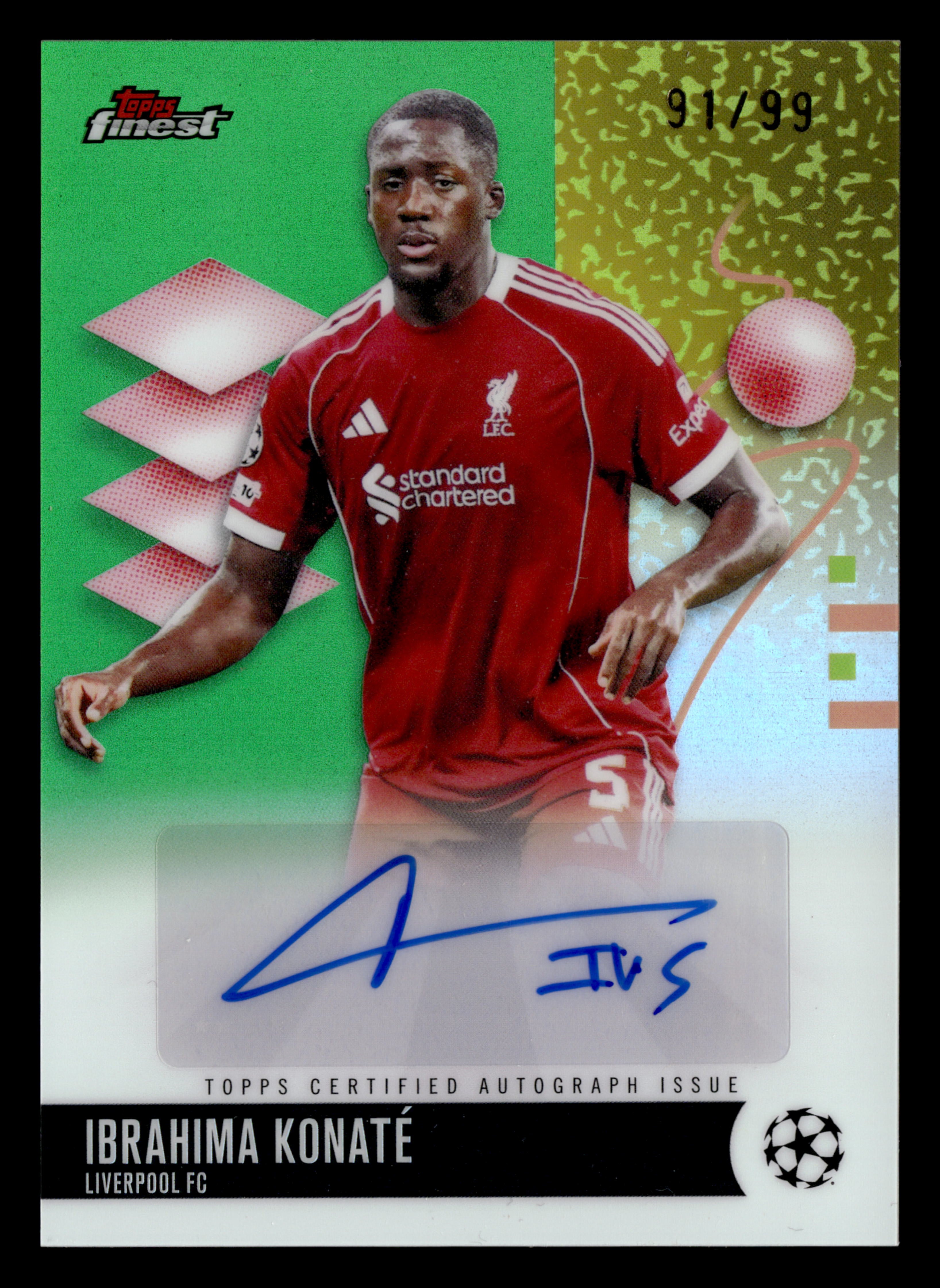 2025-26 Finest UCC #BA-IK Ibrahima Konaté Base Autographs Green Refractor #/99
