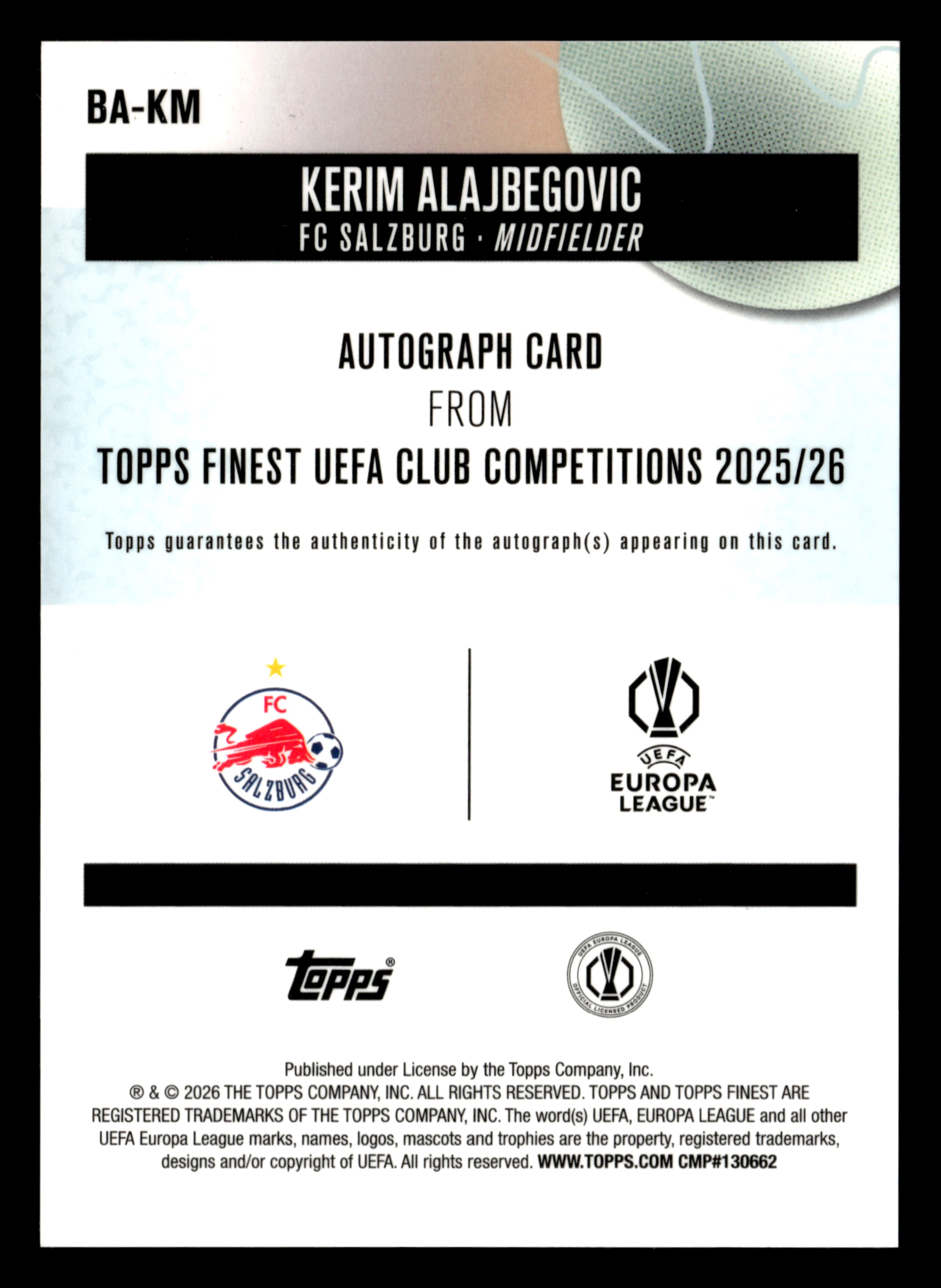 2025-26 Finest UCC #BA-KM Kerim Alajbegovic Base Autographs Blue Refractor #/150