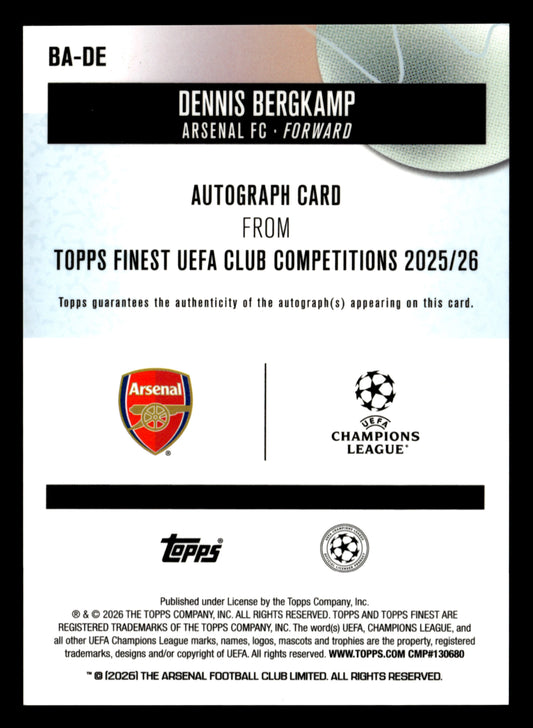 2025-26 Finest UCC #BA-DE Dennis Bergkamp Base Autographs Purple Refractor #/75