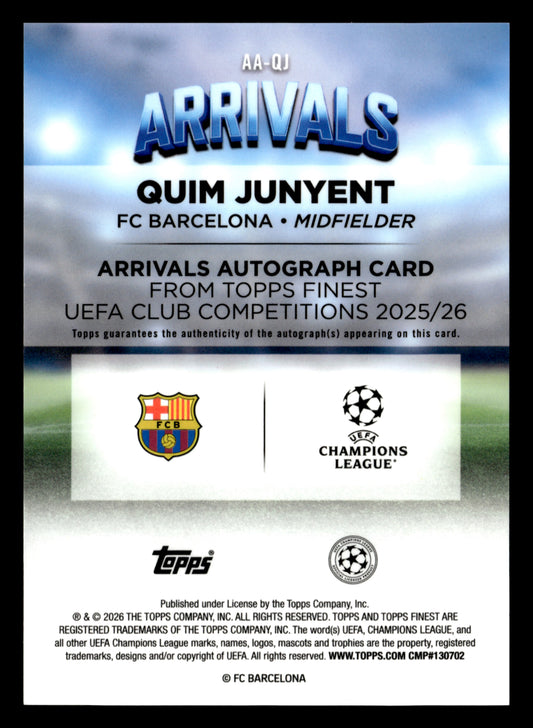 2025-26 Finest UCC #AA-QJ Quim Junyent Arrivals Autographs Green Refractor #/99