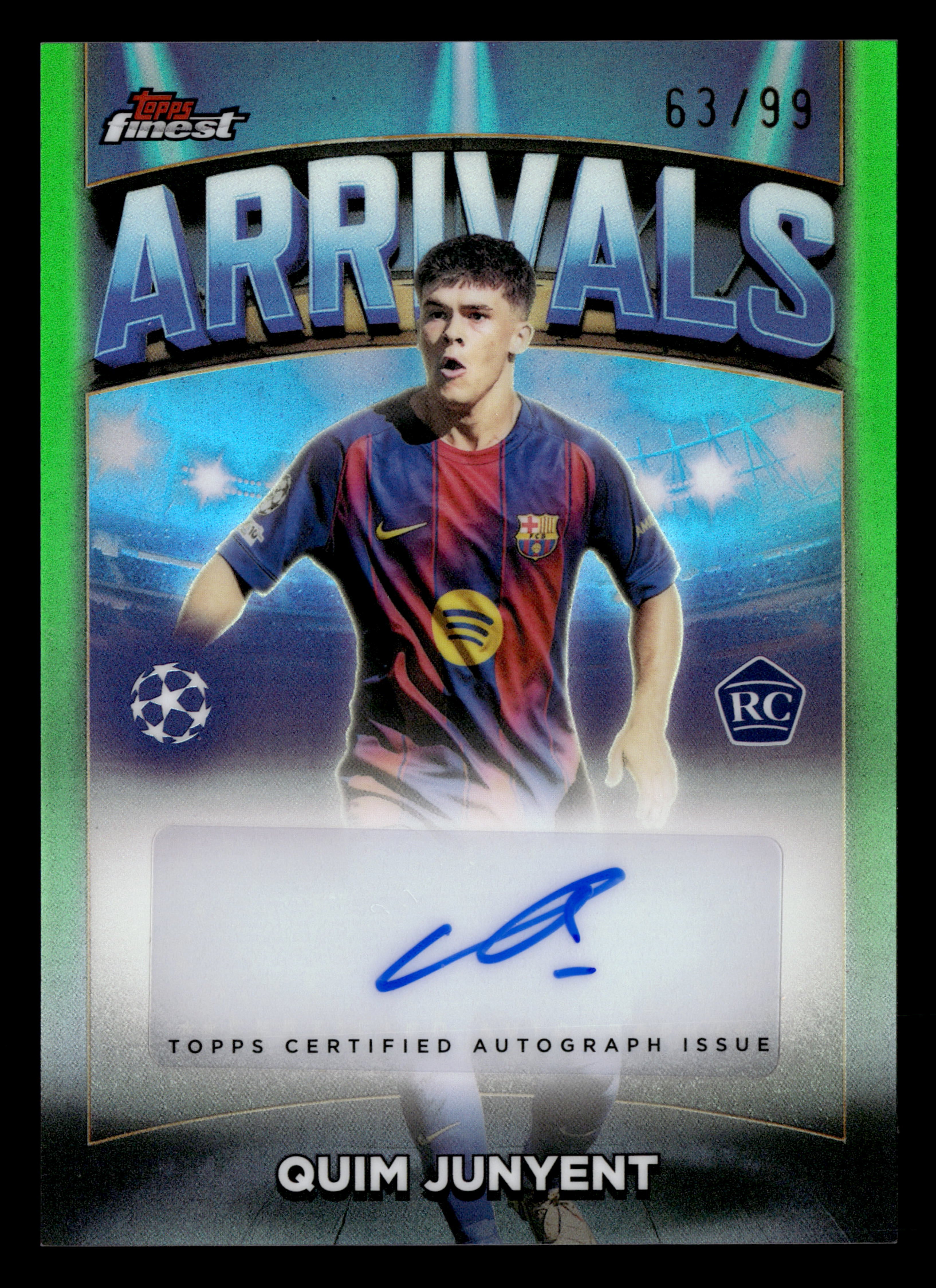 2025-26 Finest UCC #AA-QJ Quim Junyent Arrivals Autographs Green Refractor #/99