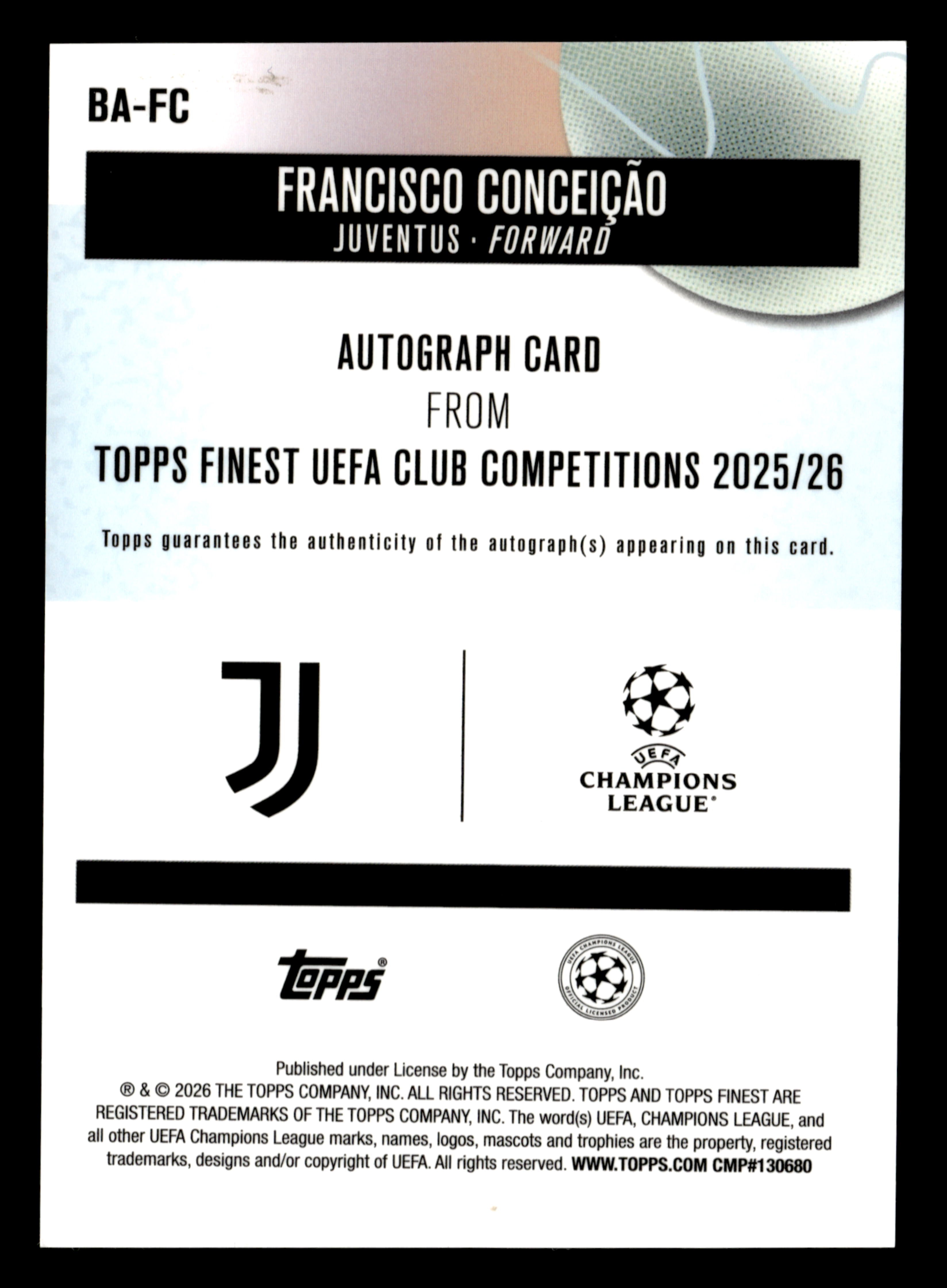 2025-26 Finest UCC BA-FC Francisco Conceição Base Auto Green Refractor #/99