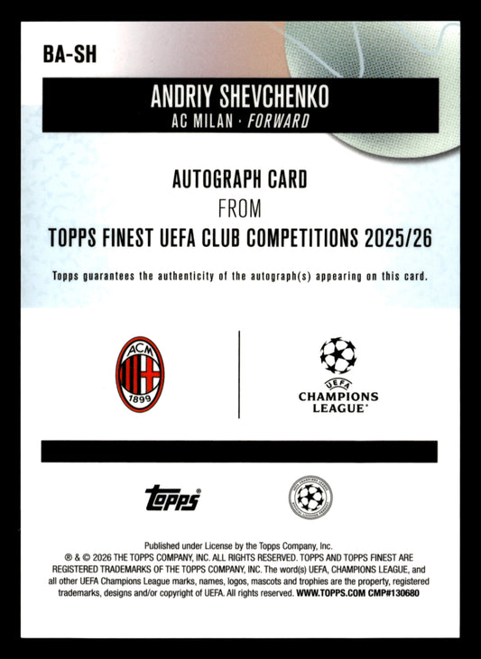 2025-26 Finest UCC #BA-SH Andriy Shevchenko Base Auto Purple Refractor #/75