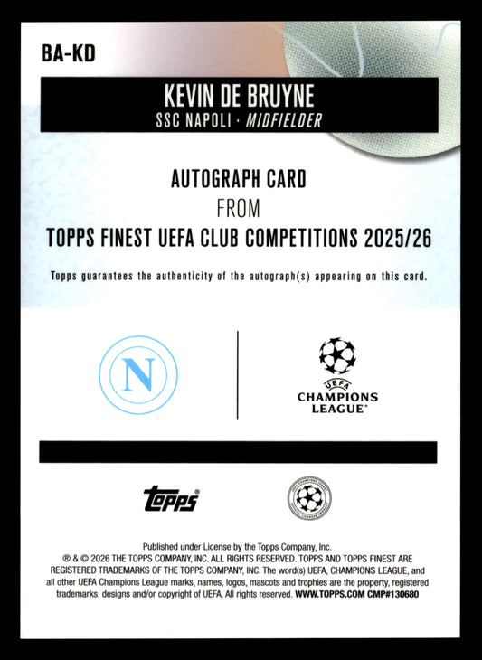 2025-26 Finest UCC #BA-KD Kevin De Bruyne Base Autographs Green Refractor #/99