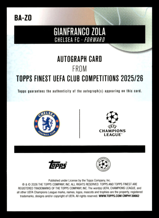 2025-26 Finest UCC #BA-ZO Gianfranco Zola Base Auto Gold Wave Refractor #/50