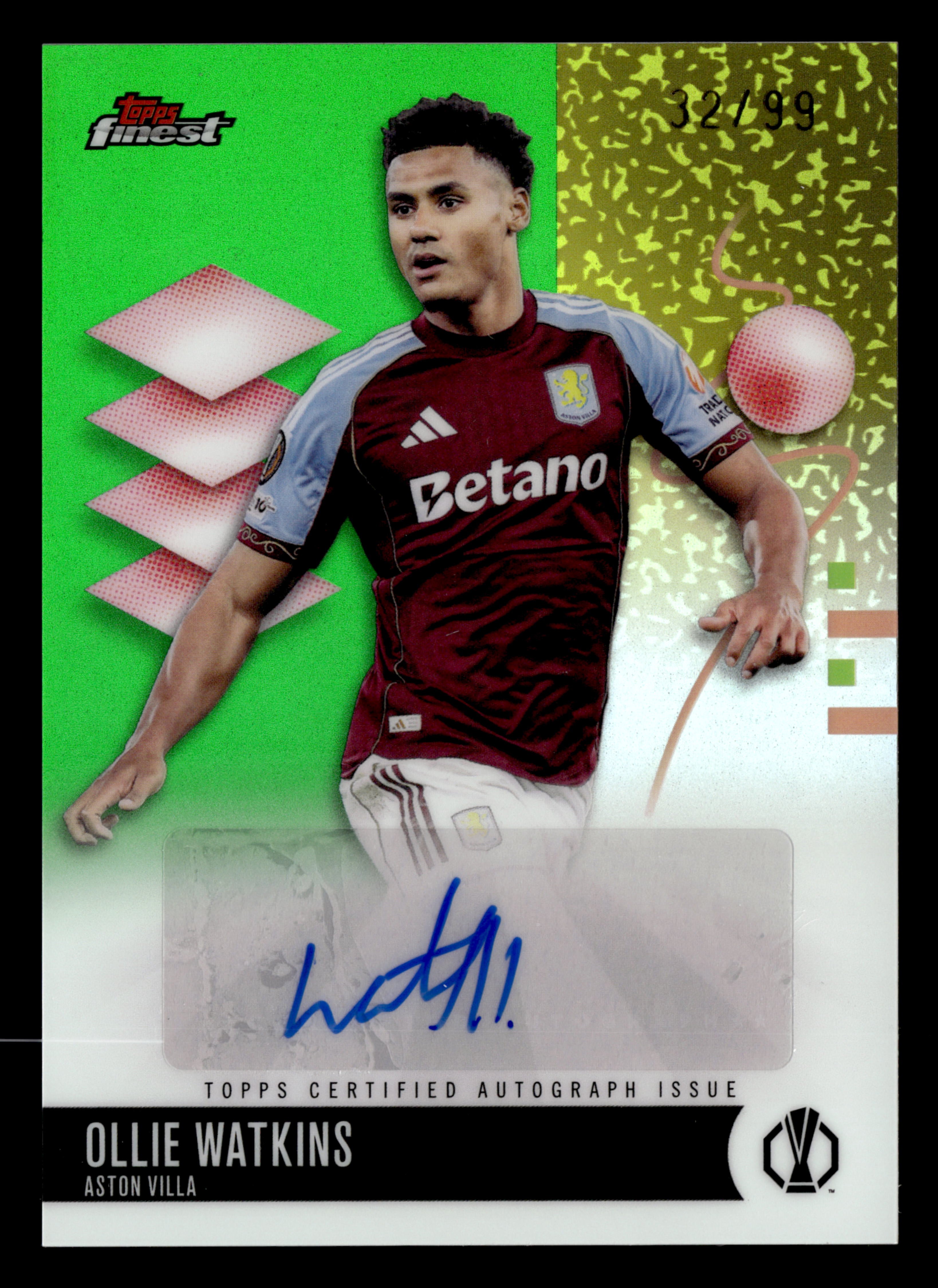 2025-26 Finest UCC #BA-OW Ollie Watkins Base Autographs Green Refractor #/99