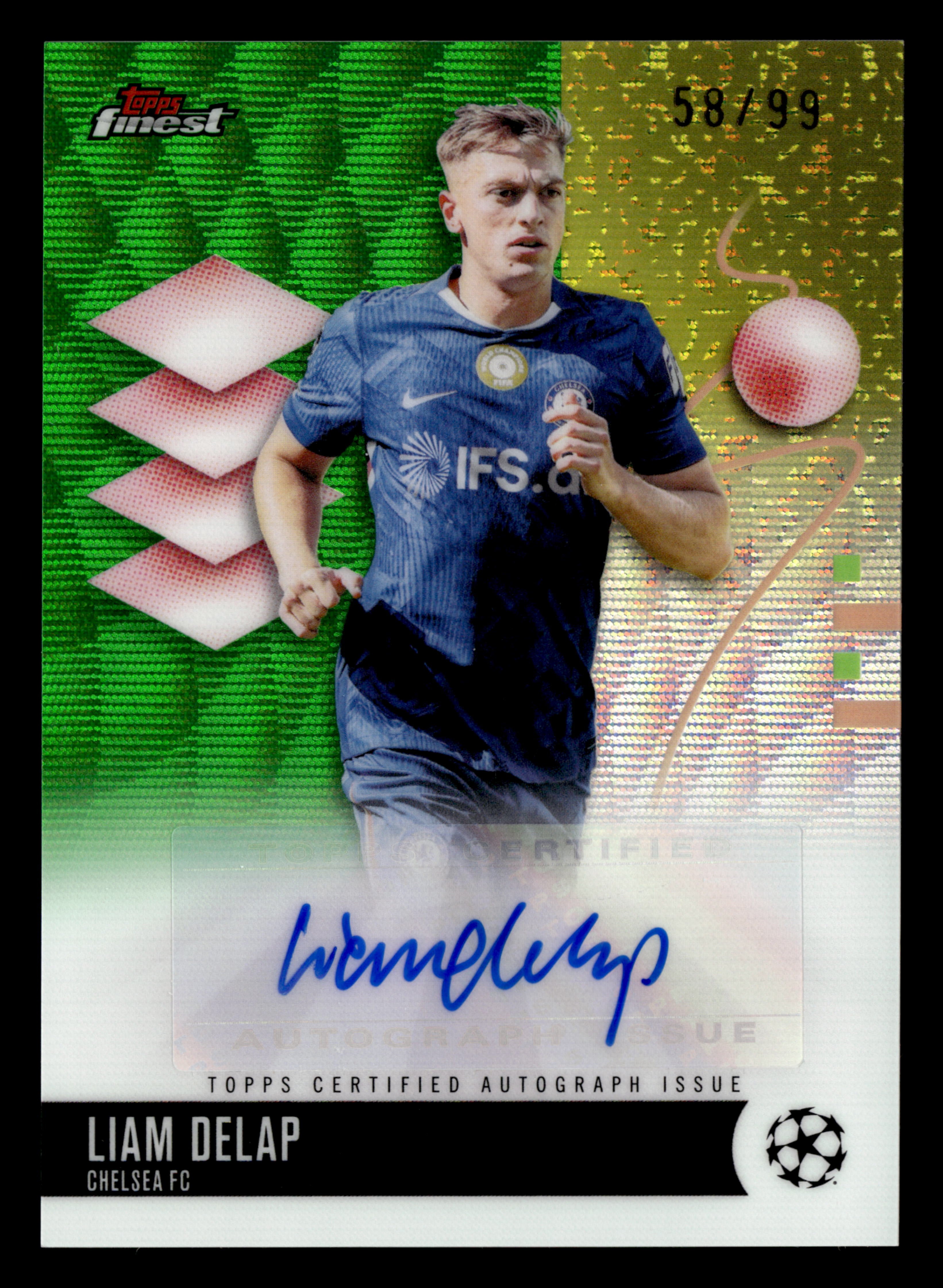 2025-26 Finest UCC #BA-LD Liam Delap Base Autographs Green Wave Refractor #/99