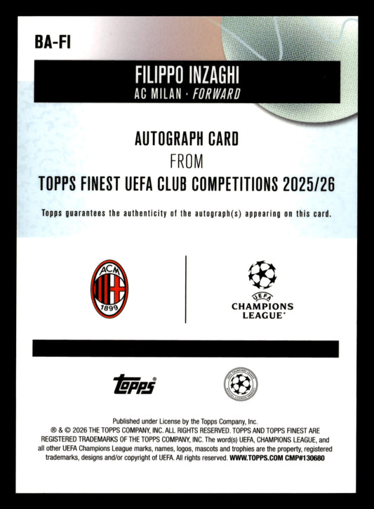 2025-26 Finest UCC #BA-FI Filippo Inzaghi Base Auto Orange Wave Refractor #/25