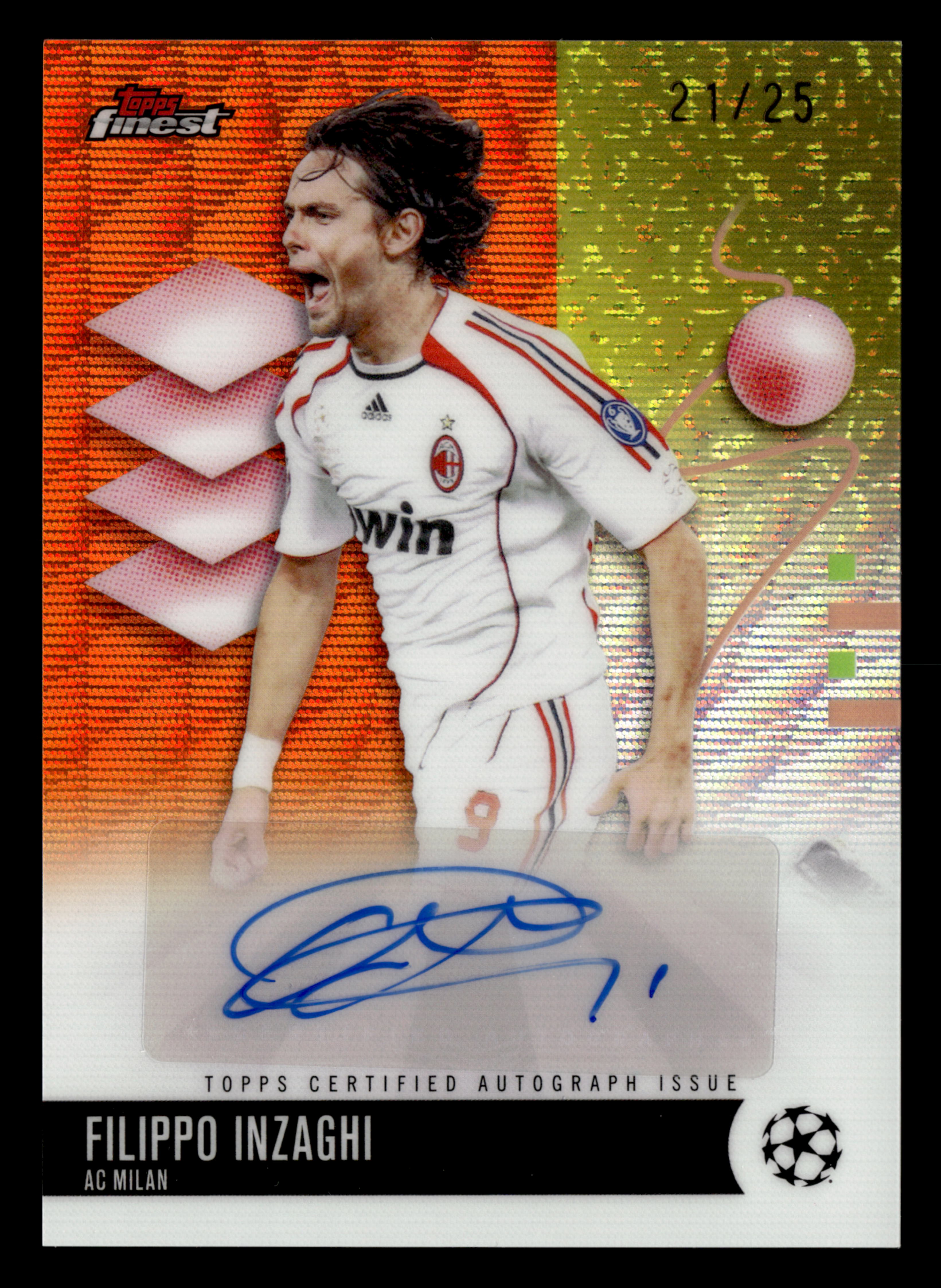 2025-26 Finest UCC #BA-FI Filippo Inzaghi Base Auto Orange Wave Refractor #/25