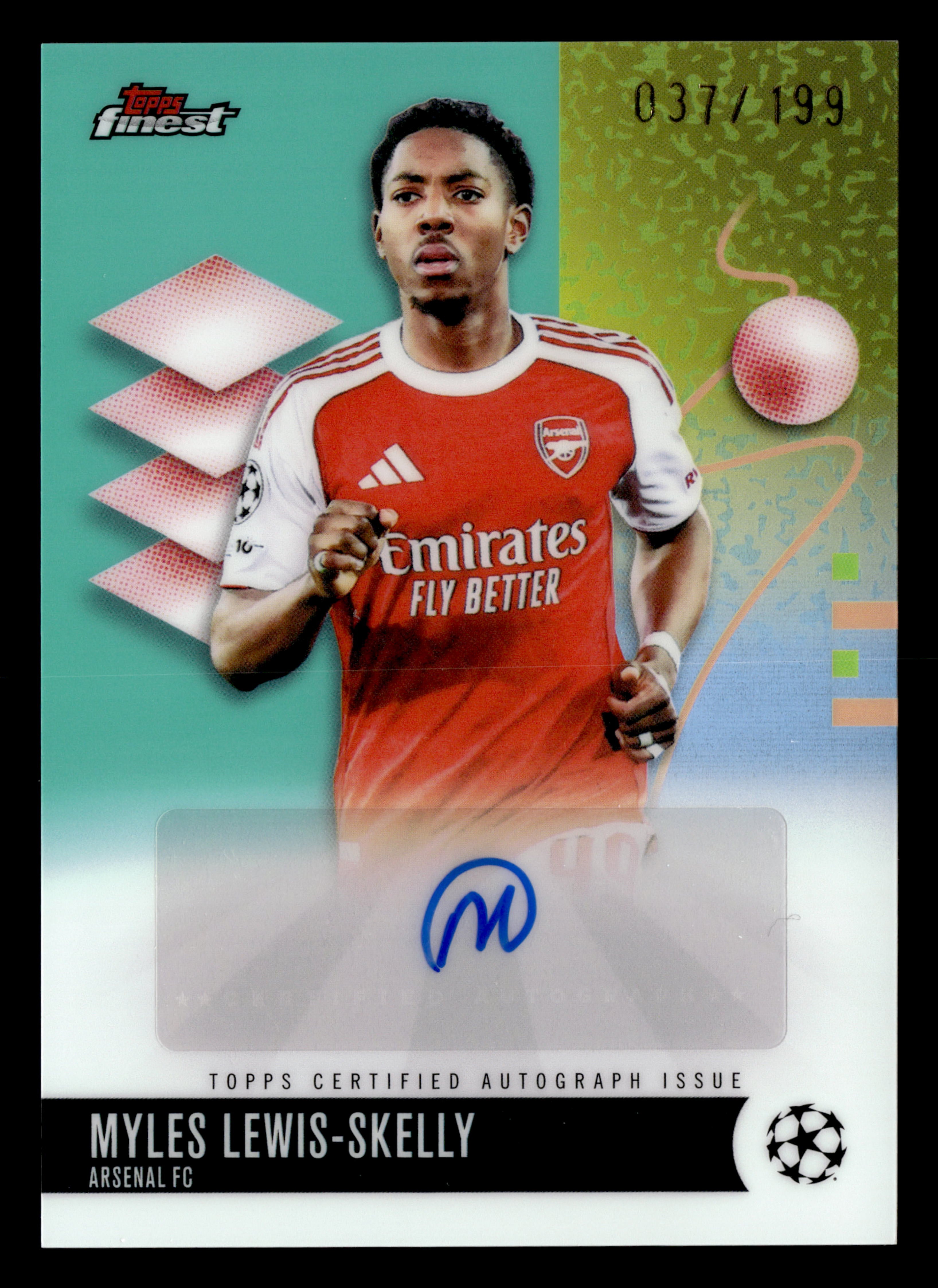 2025-26 Finest UCC #BA-MLS Myles Lewis-Skelly Base Auto Aqua Refractor #/199
