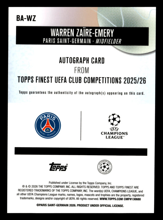 2025-26 Finest UCC #BA-WZ Warren Zaïre-Emery Base Auto Pink Refractor #/250