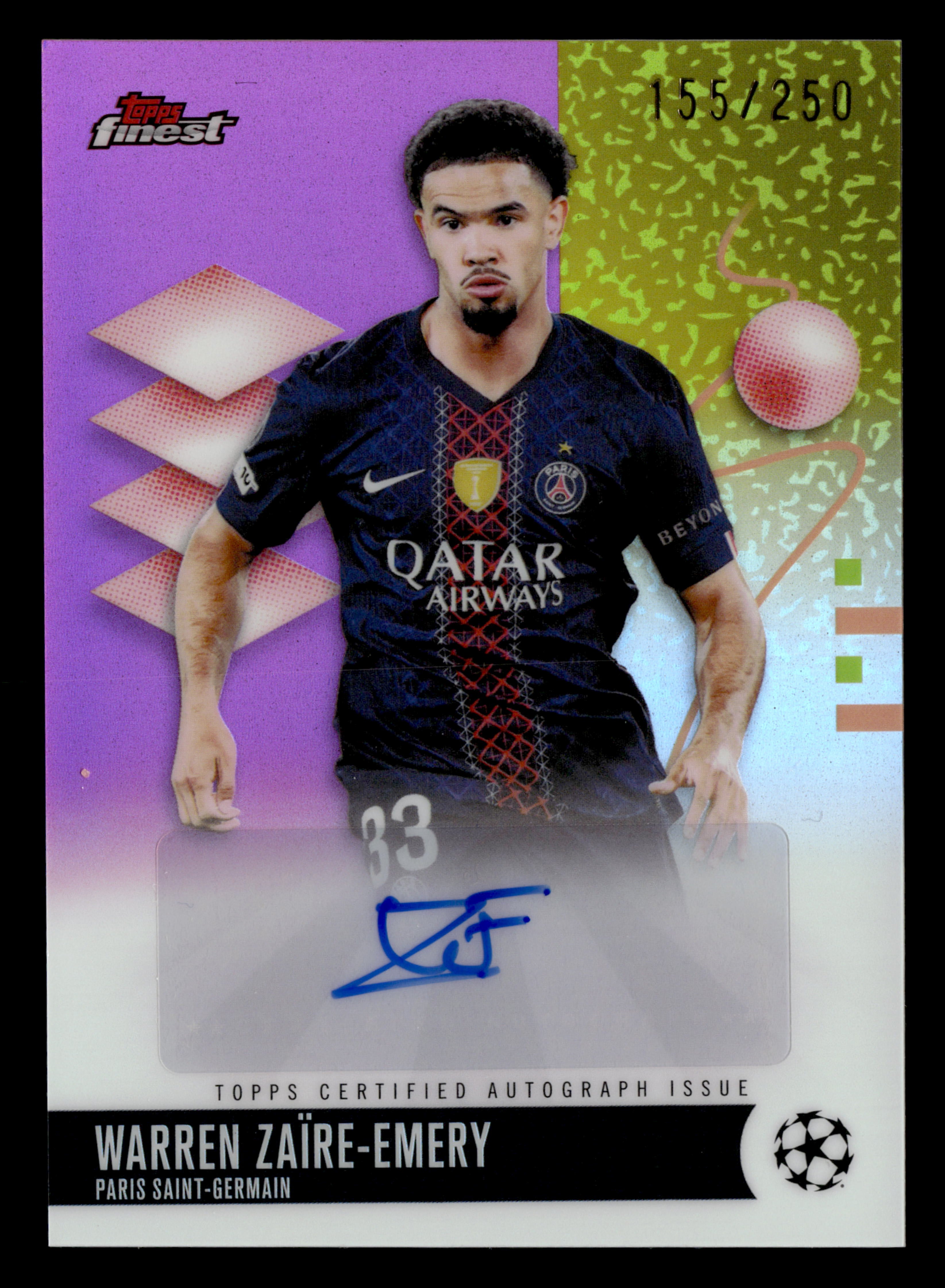 2025-26 Finest UCC #BA-WZ Warren Zaïre-Emery Base Auto Pink Refractor #/250