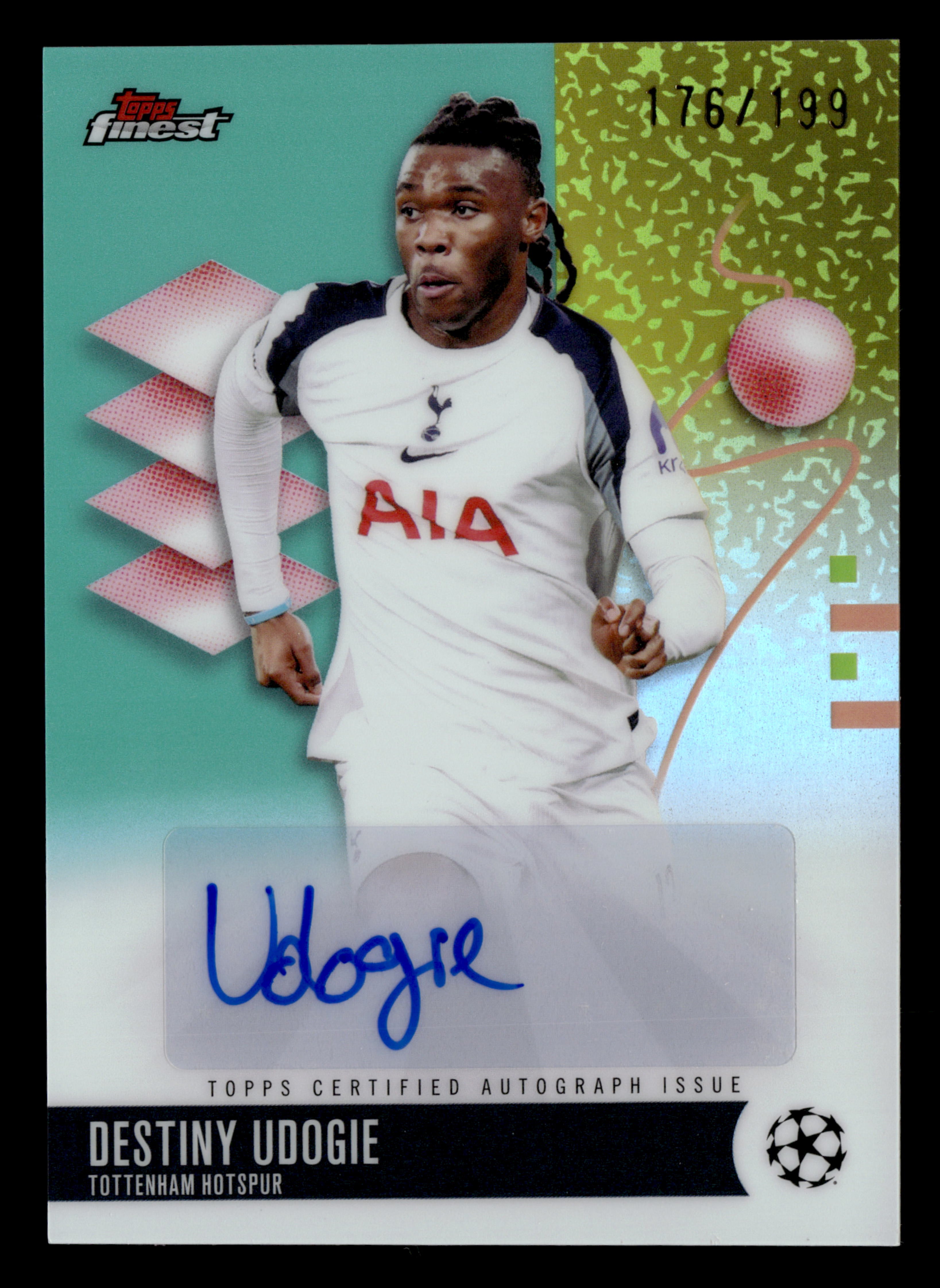 2025-26 Finest UCC #BA-UD Destiny Udogie Base Autographs Aqua Refractor #/199