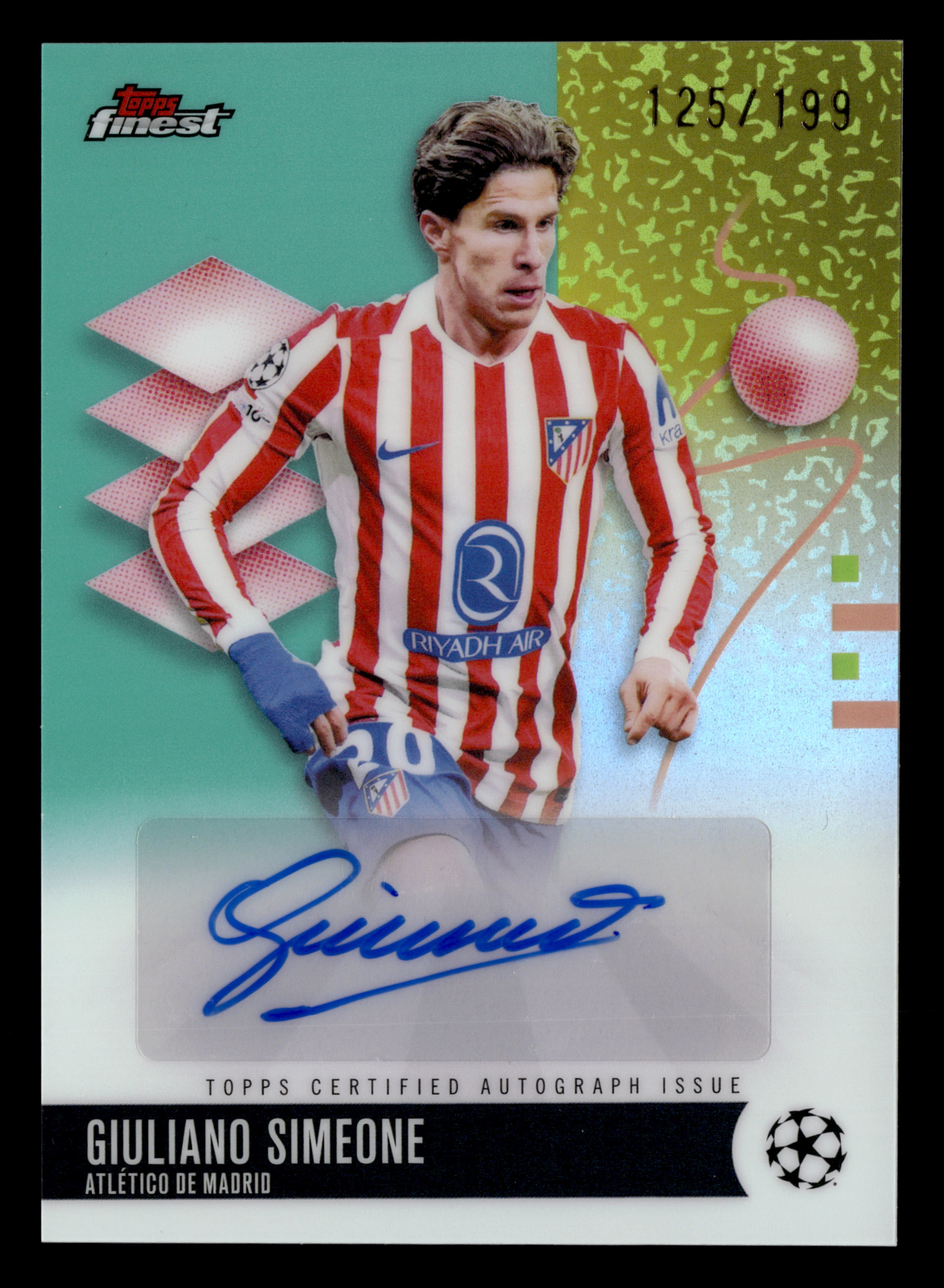 2025-26 Finest UCC #BA-GS Giuliano Simeone Base Autographs Aqua Refractor #/199
