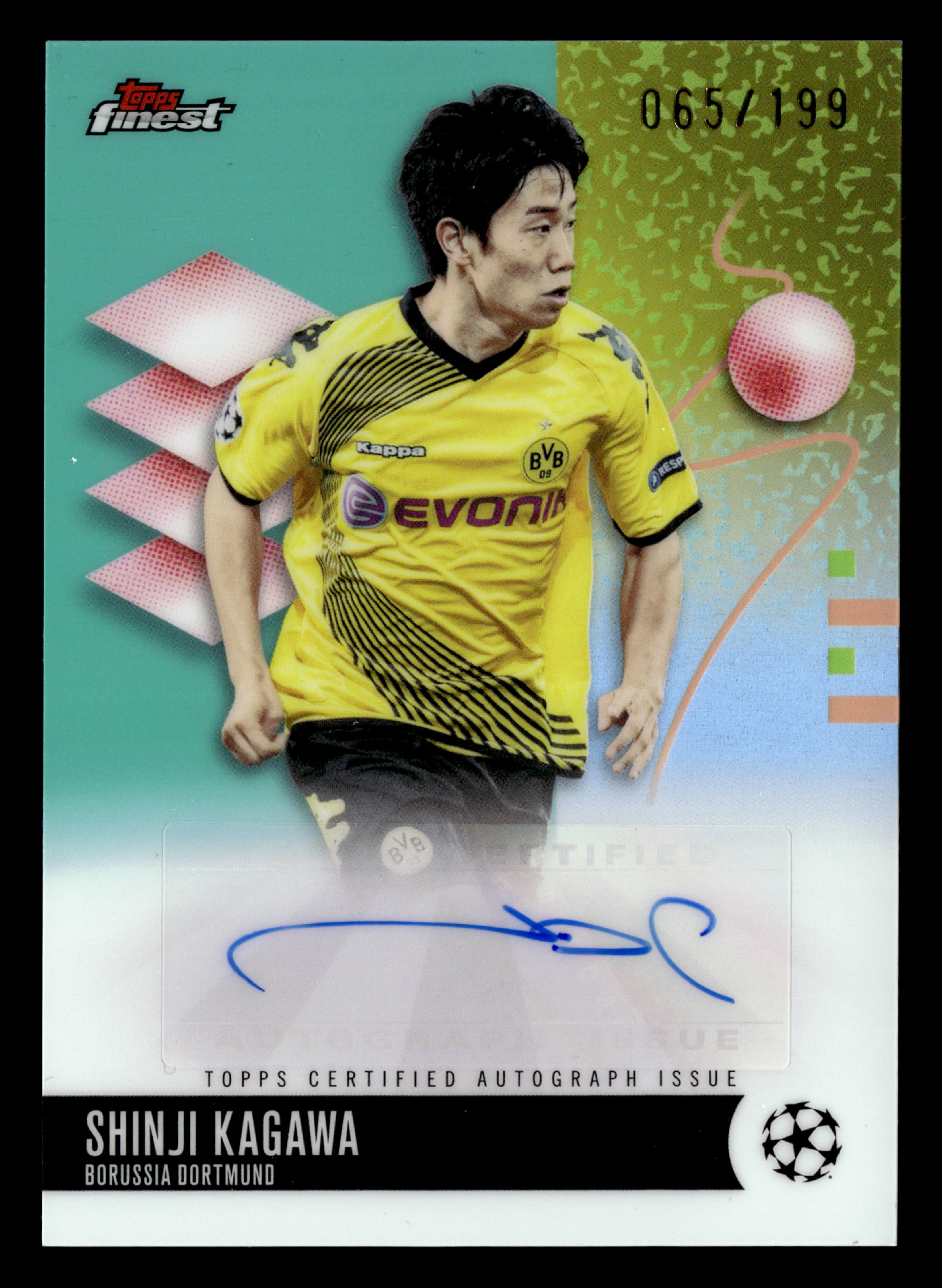 2025-26 Finest UCC #BA-SK Shinji Kagawa Base Autographs Aqua Refractor #/199