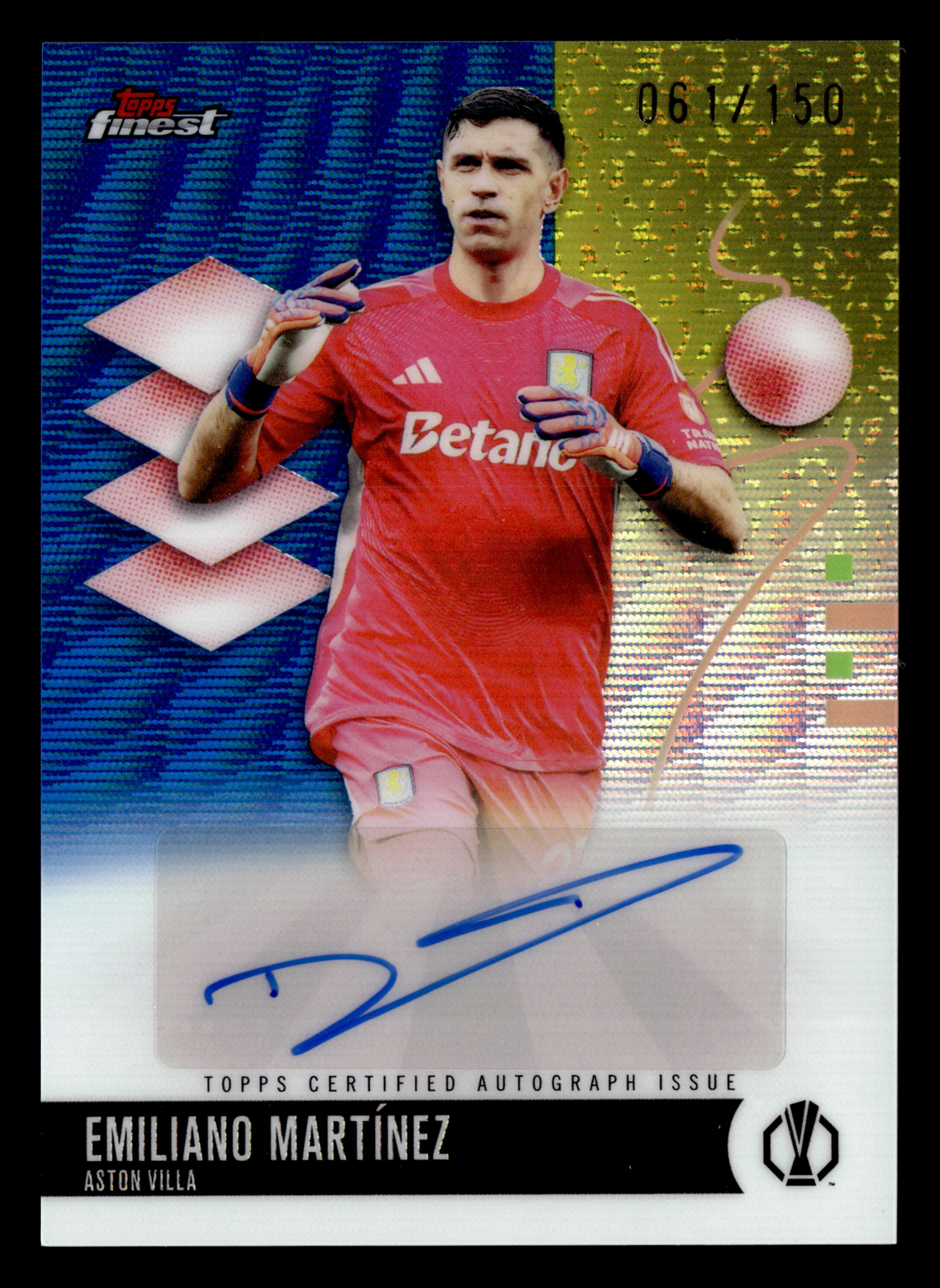 2025-26 Finest UCC #BA-EM Emiliano Martínez Auto Blue Wave Refractor #/150
