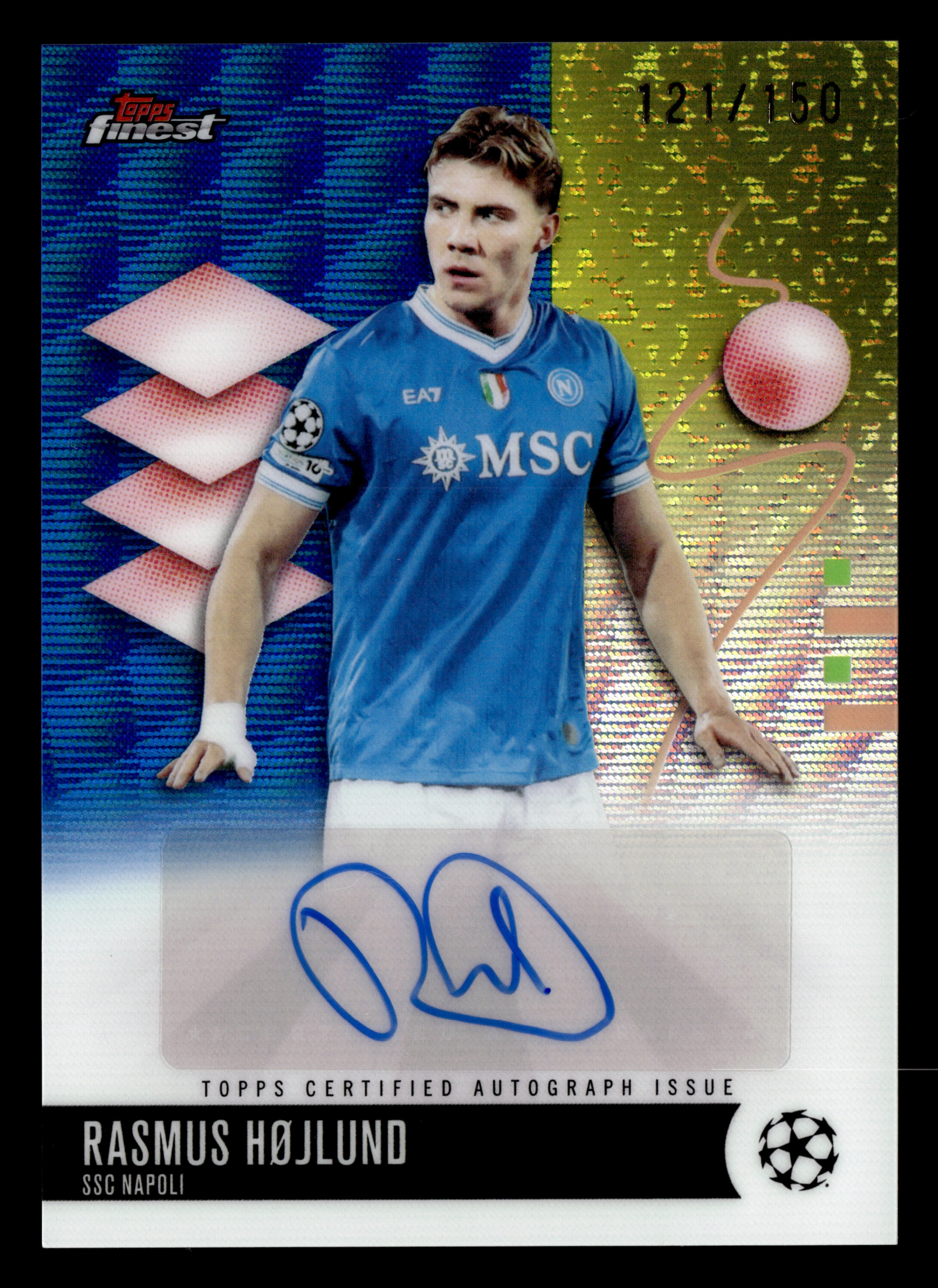 2025-26 Finest UCC #BA-HO Rasmus Højlund Base Auto Blue Wave Refractor #/150