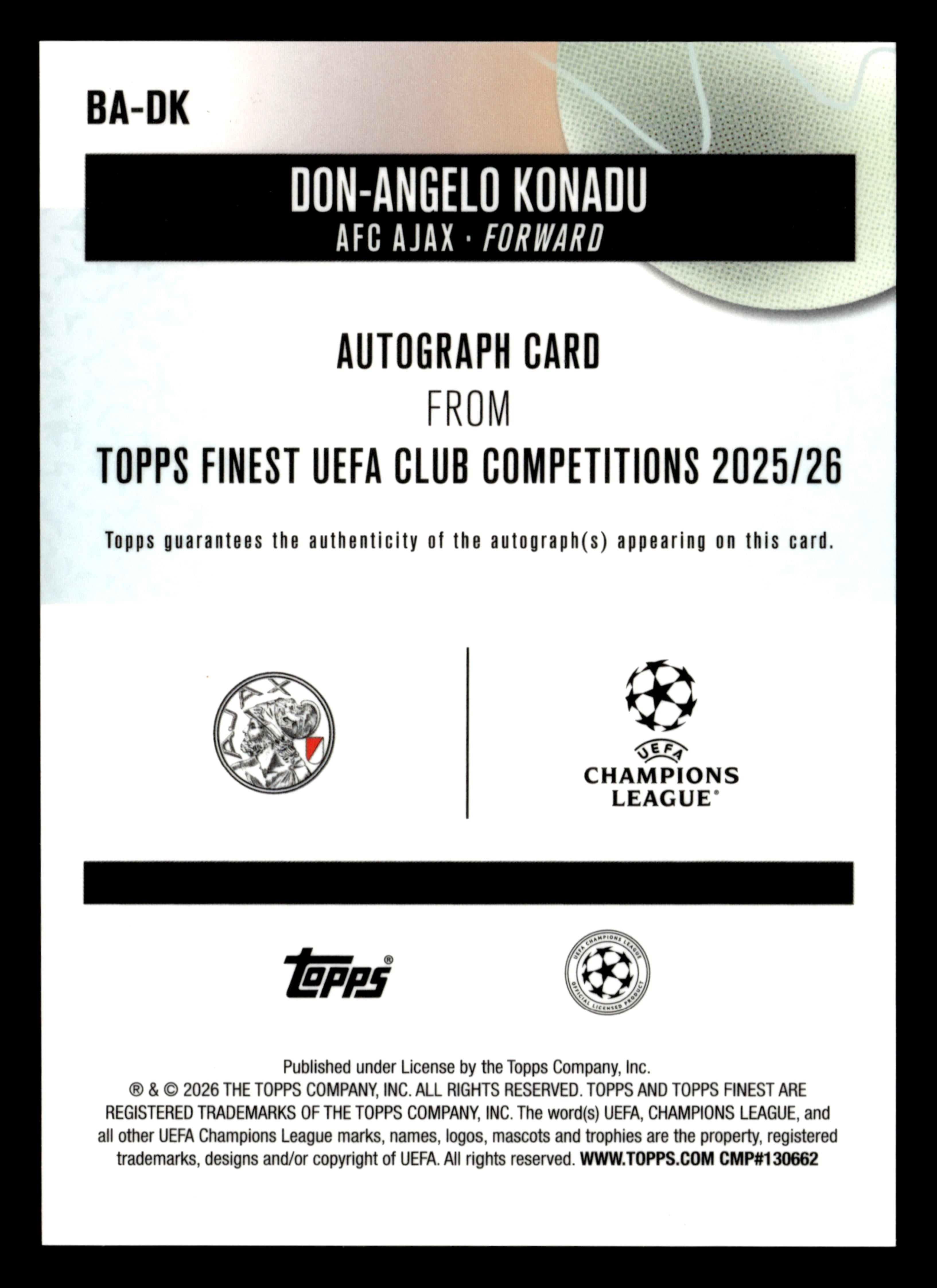 2025-26 Finest UCC #BA-DK Don-Angelo Konadu Base Auto Purple Refractor #/75