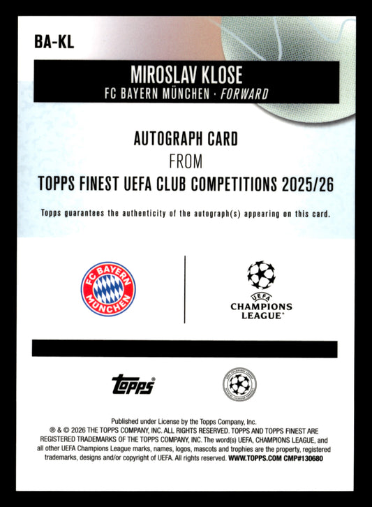 2025-26 Finest UCC #BA-KL Miroslav Klose Base Autographs Purple Refractor #/75