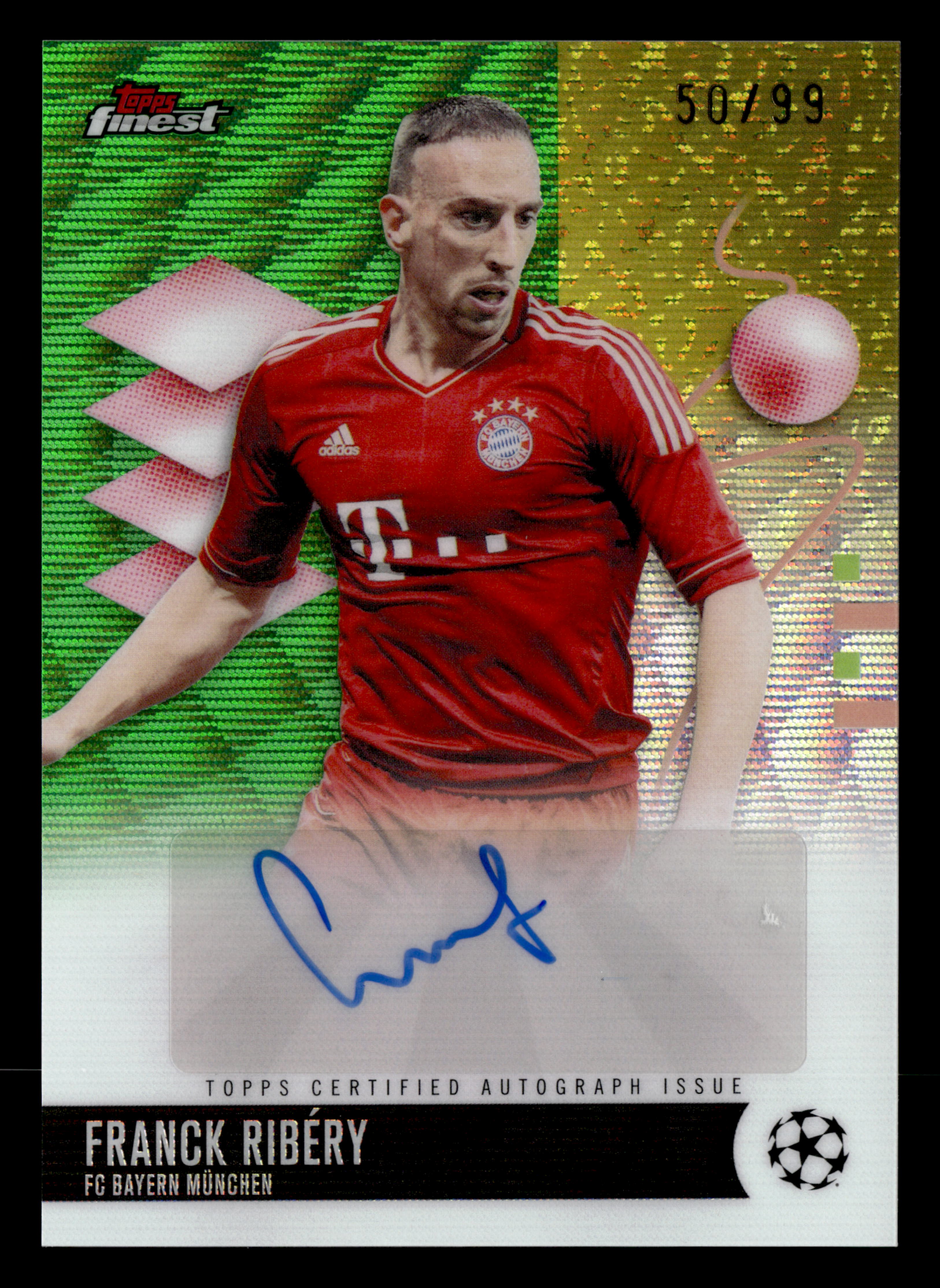 2025-26 Finest UCC #BA-FR Franck Ribéry Base Auto Green Wave Refractor #/99