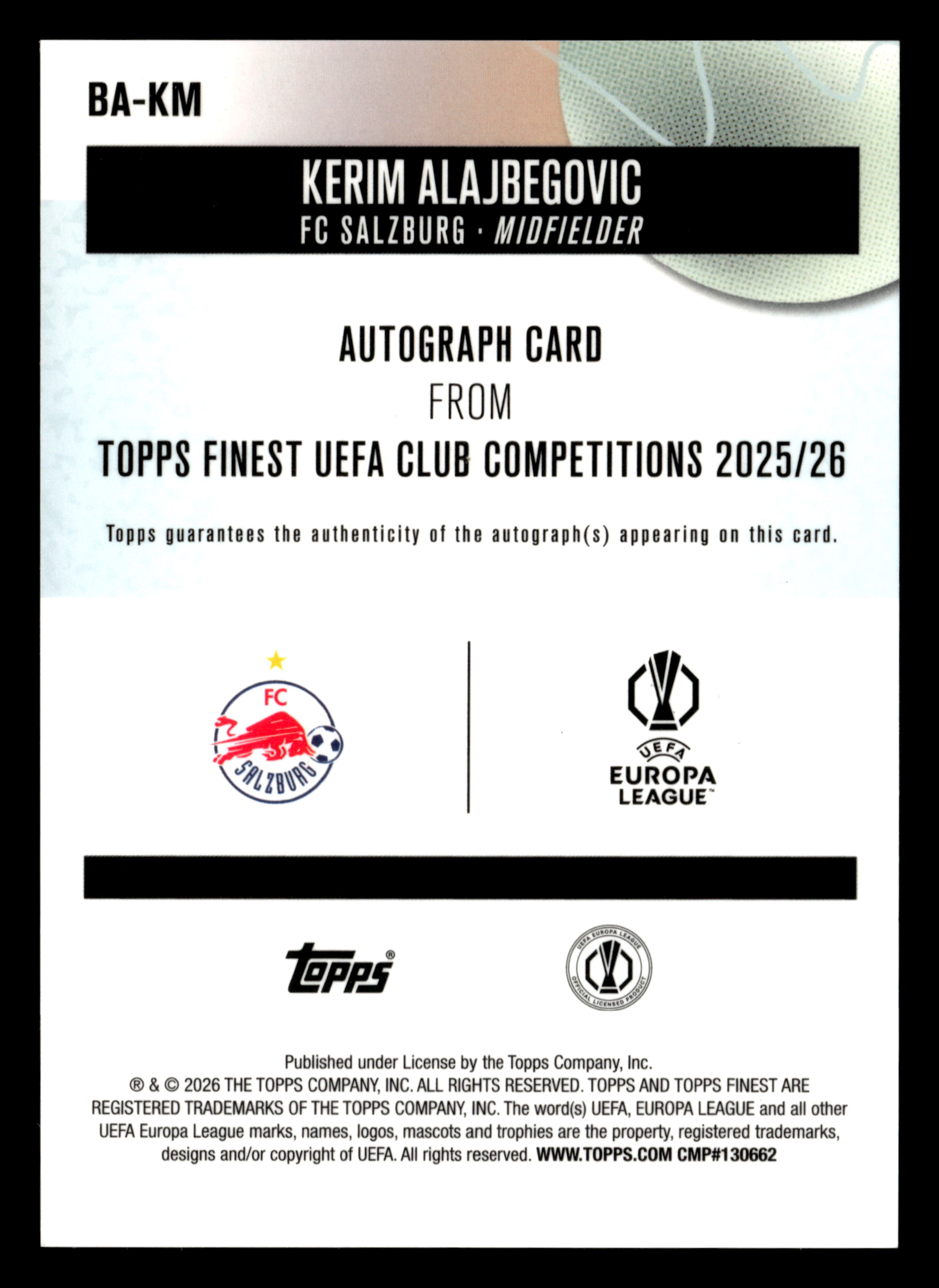 2025-26 Finest UCC #BA-KM Kerim Alajbegovic Base Auto Purple Refractor #/75