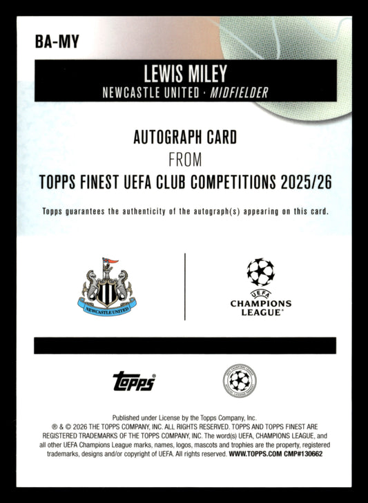 2025-26 Finest UEFA Club Competitions #BA-MY Lewis Miley Base Autographs