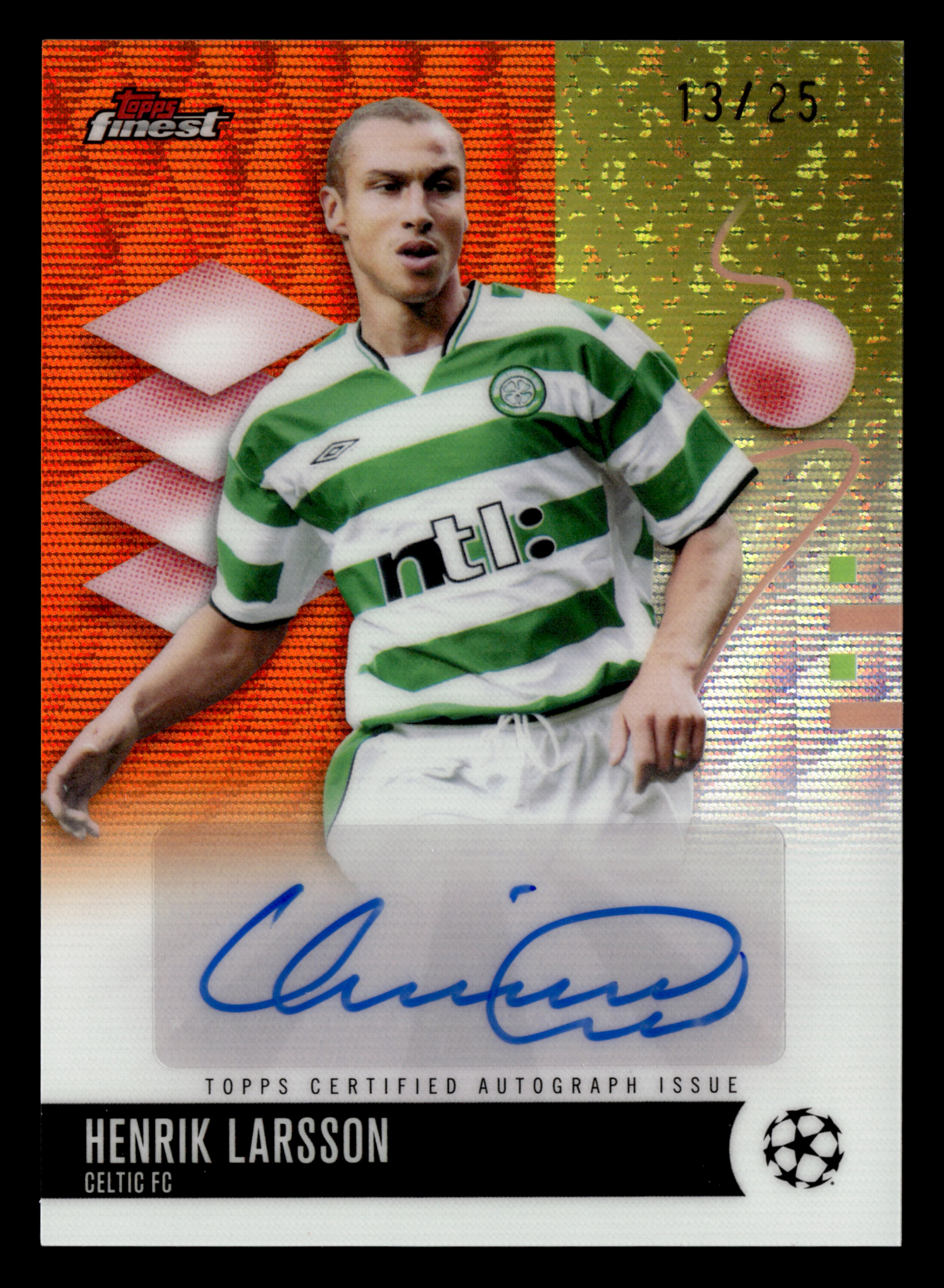 2025-26 Finest UCC #BA-HL Henrik Larsson Base Auto Orange Wave Refractor #/25