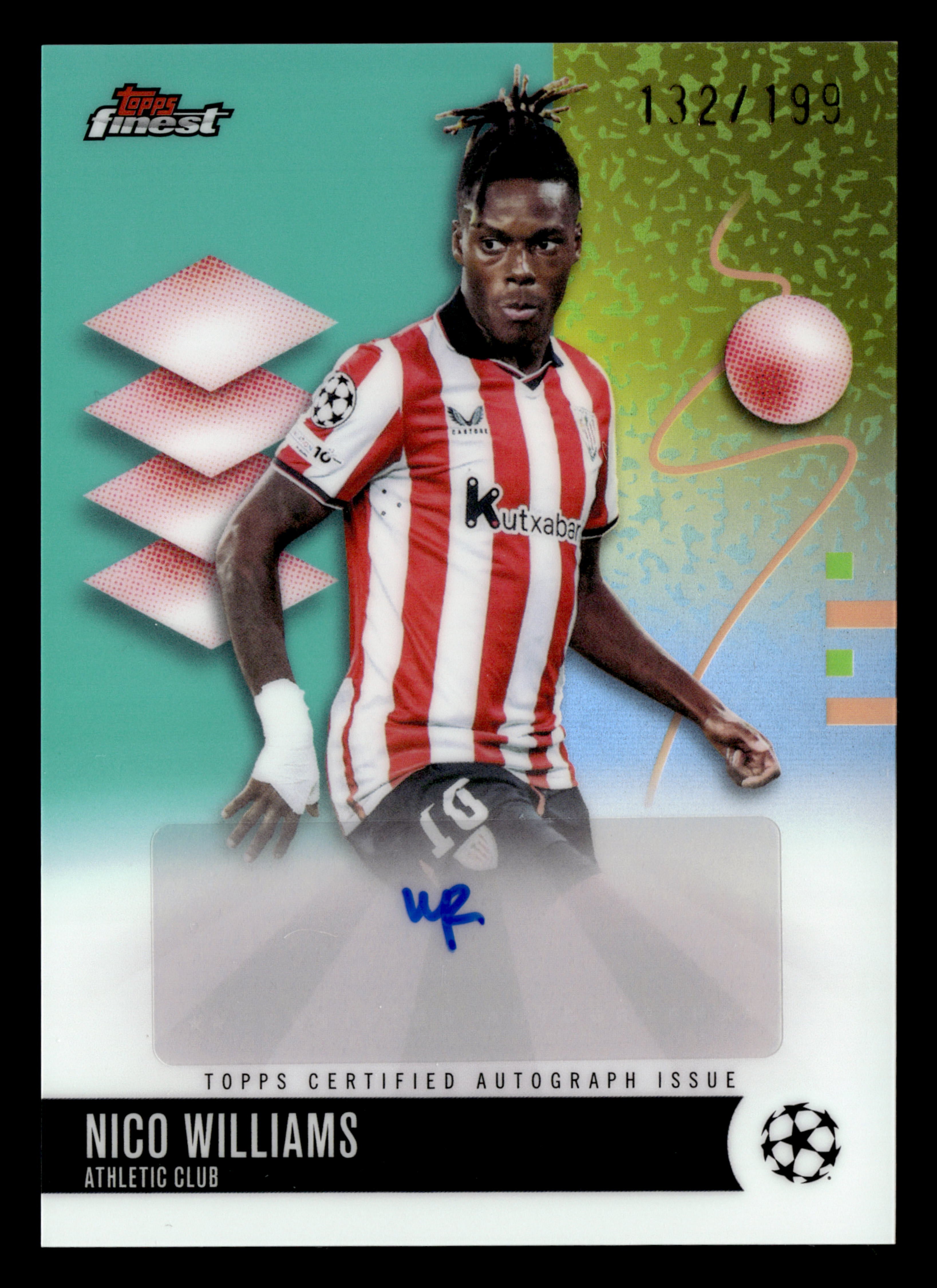 2025-26 Finest UCC #BA-NW Nico Williams Base Autographs Aqua Refractor #/199