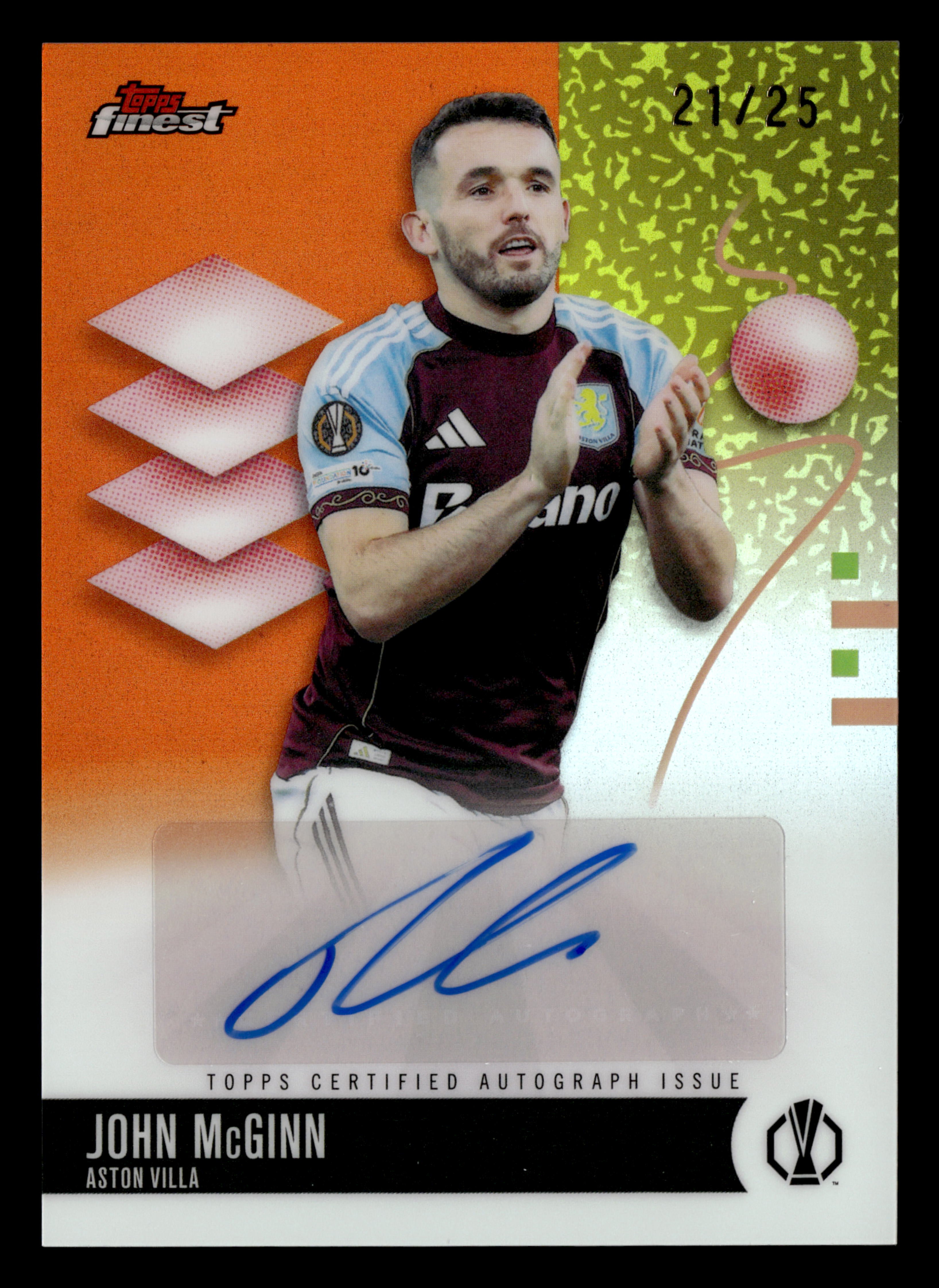 2025-26 Finest UCC #BA-MC John McGinn Base Autographs Orange Refractor #/25