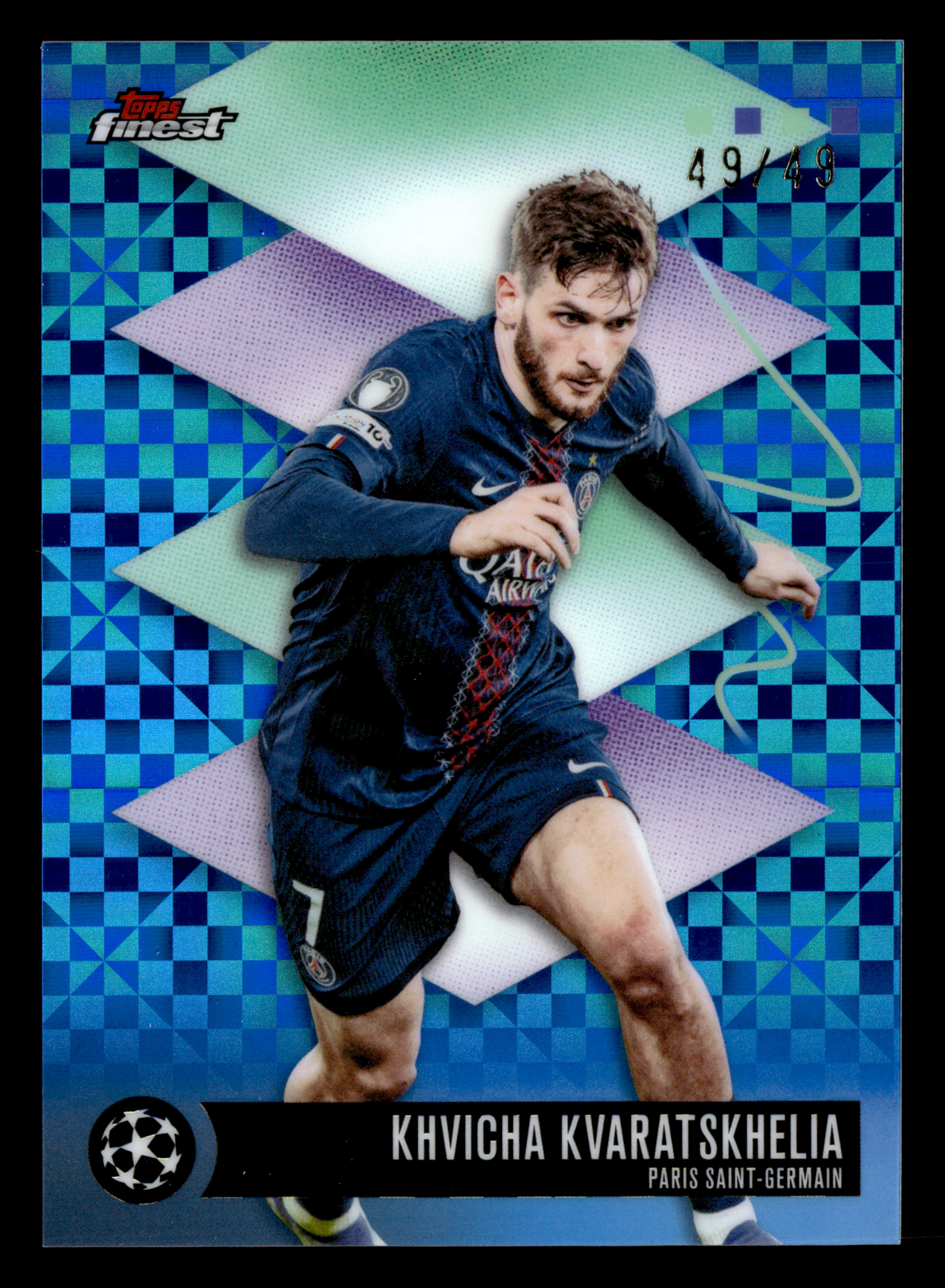 2025-26 Finest UCC #559 Khvicha Kvaratskhelia Blue Checkerboard Refractor #/49
