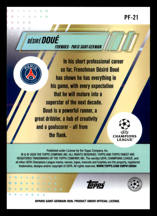 2025-26 Finest UCC #PF-21 Désiré Doué PF Purple Refractor #/75