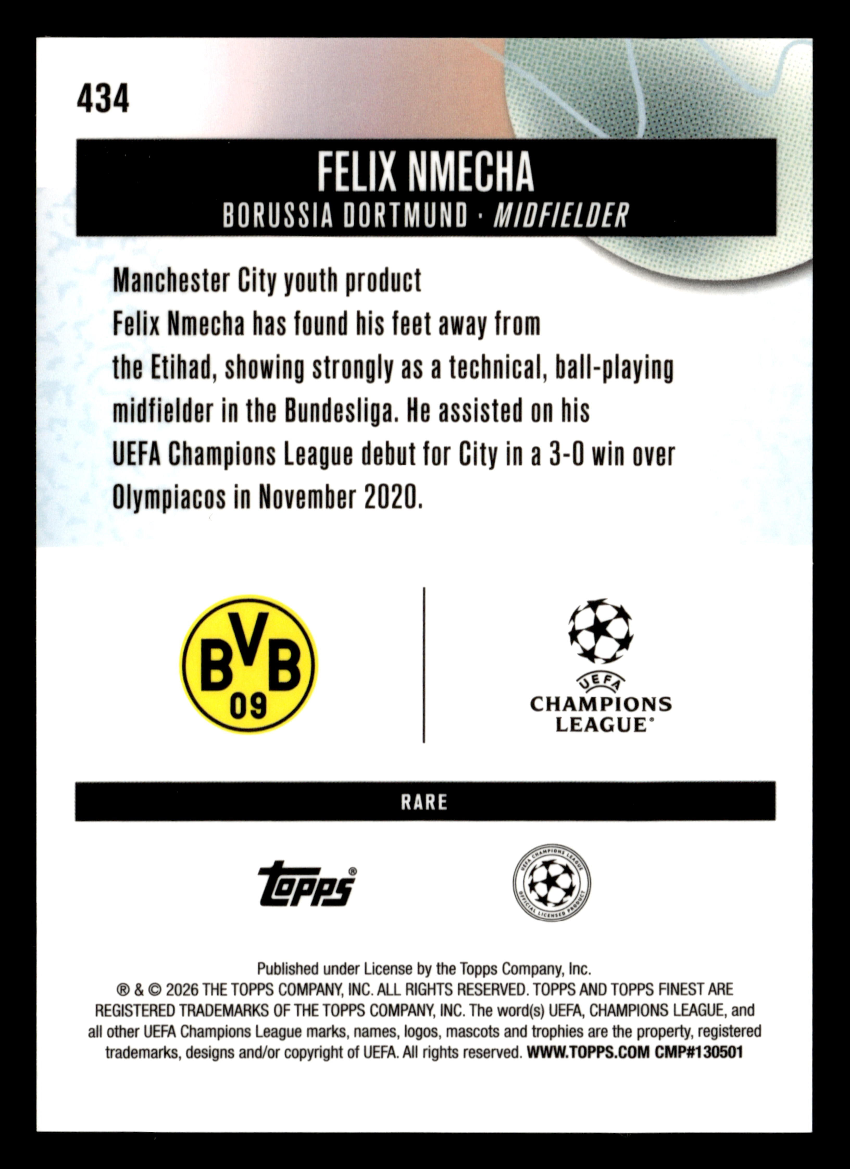 2025-26 Finest UEFA Club Competitions #434 Felix Nmecha Green Refractor #/25
