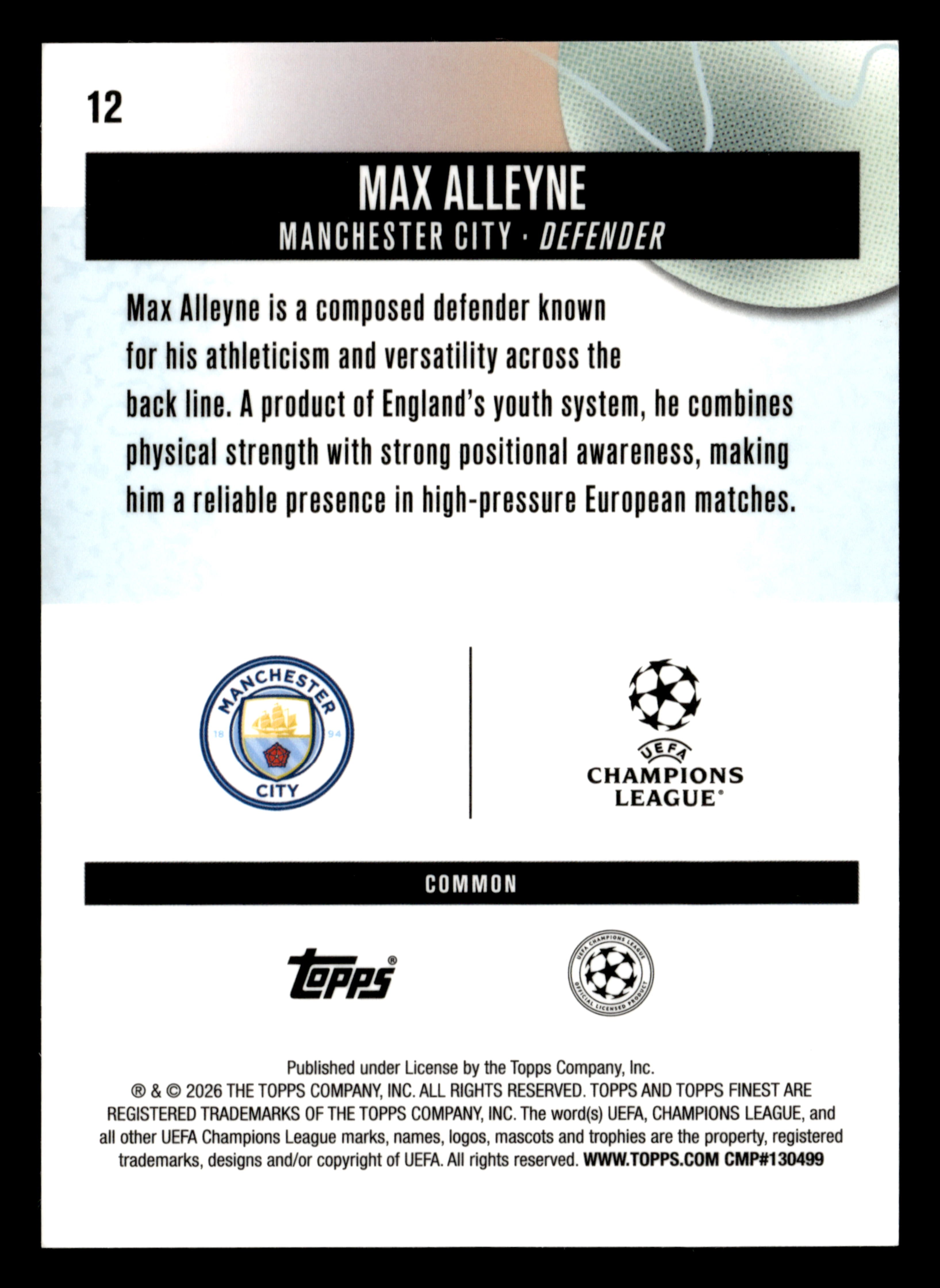 2025-26 Finest UEFA Club Competitions #12 Max Alleyne Blue Refractor #/200