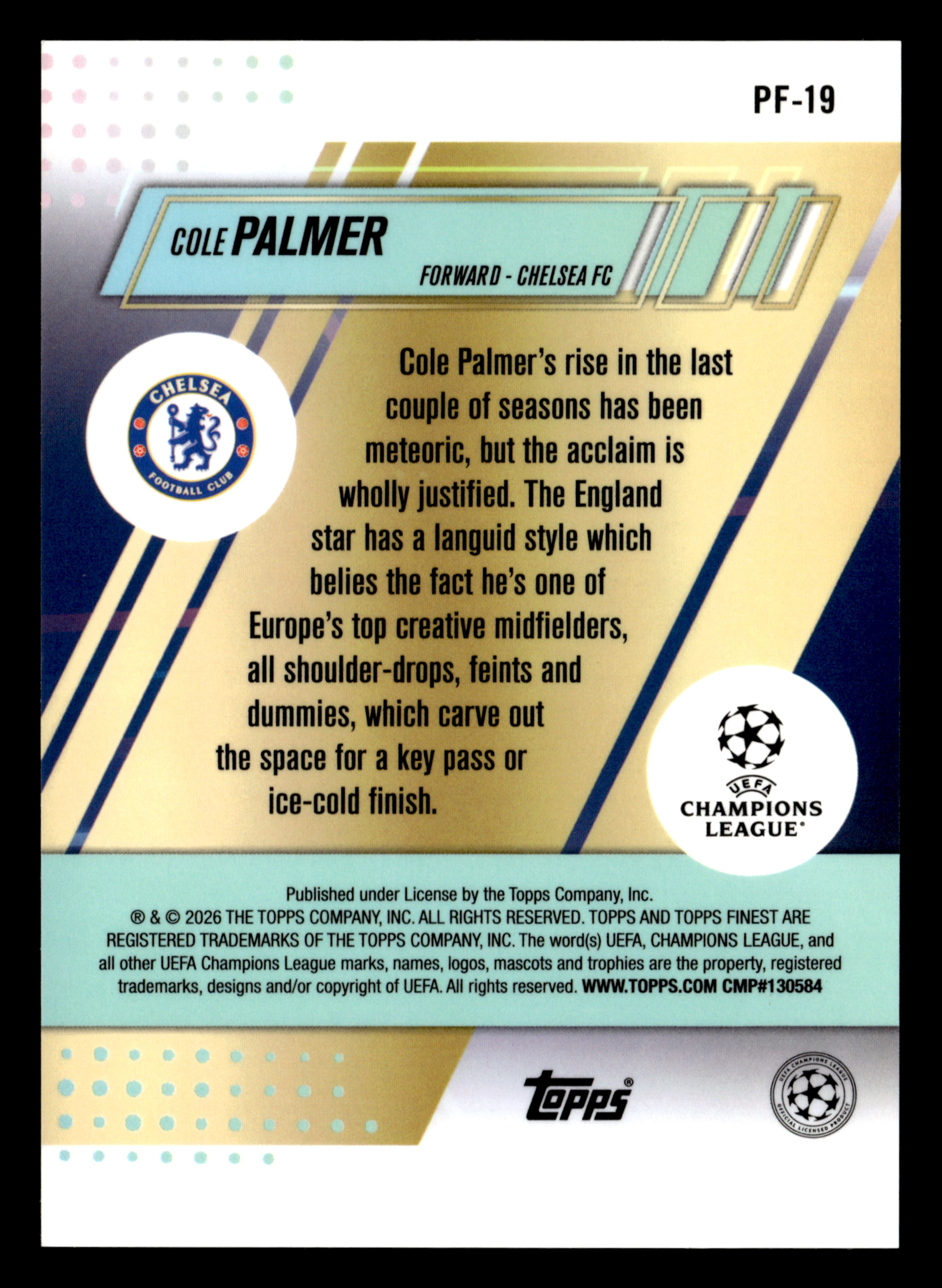 2025-26 Finest UCC #PF-19 Cole Palmer Prized Footballers Gold Refractor #/50