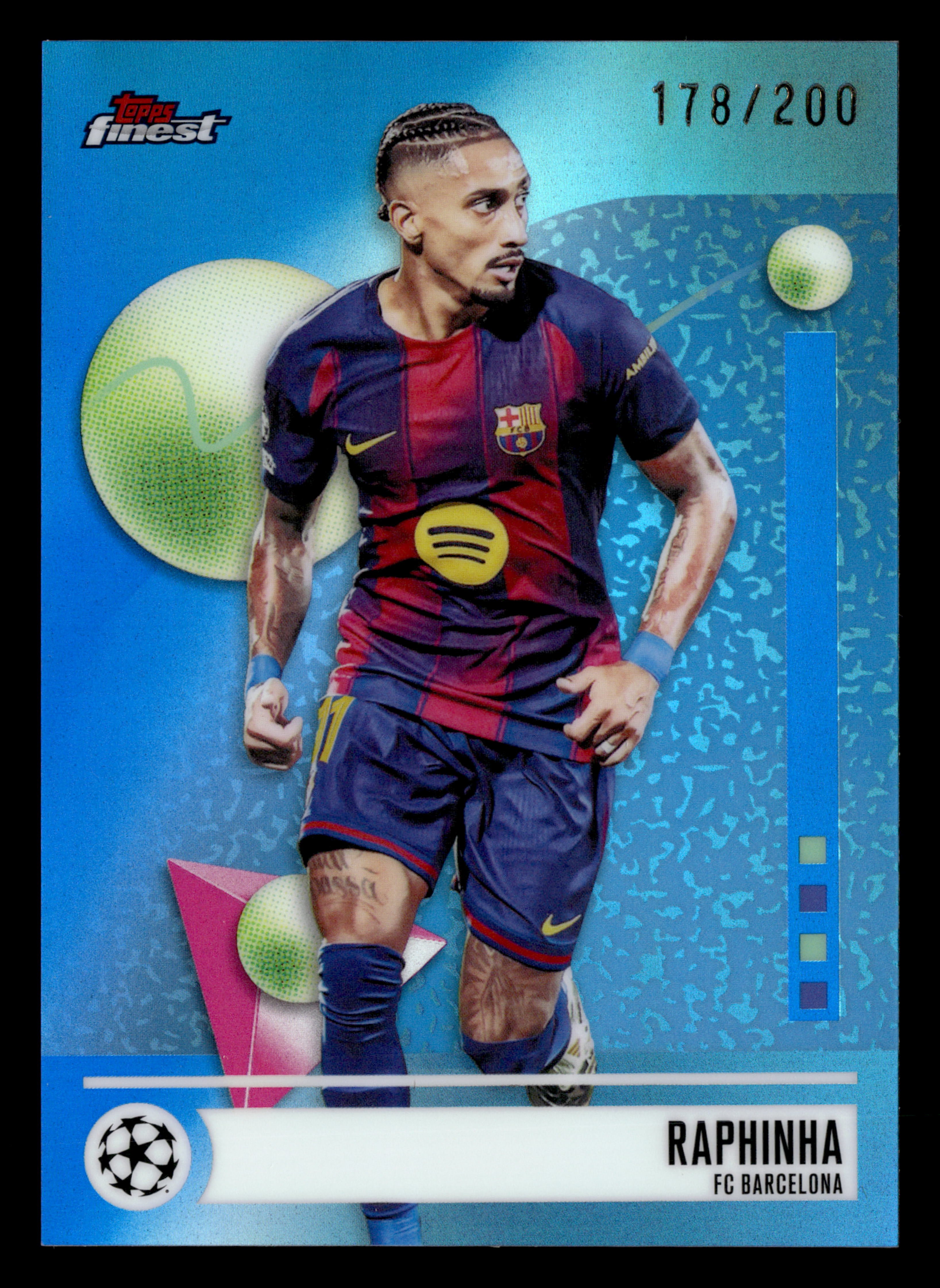 2025-26 Finest UEFA Club Competitions #52 Raphinha Blue Refractor #/200