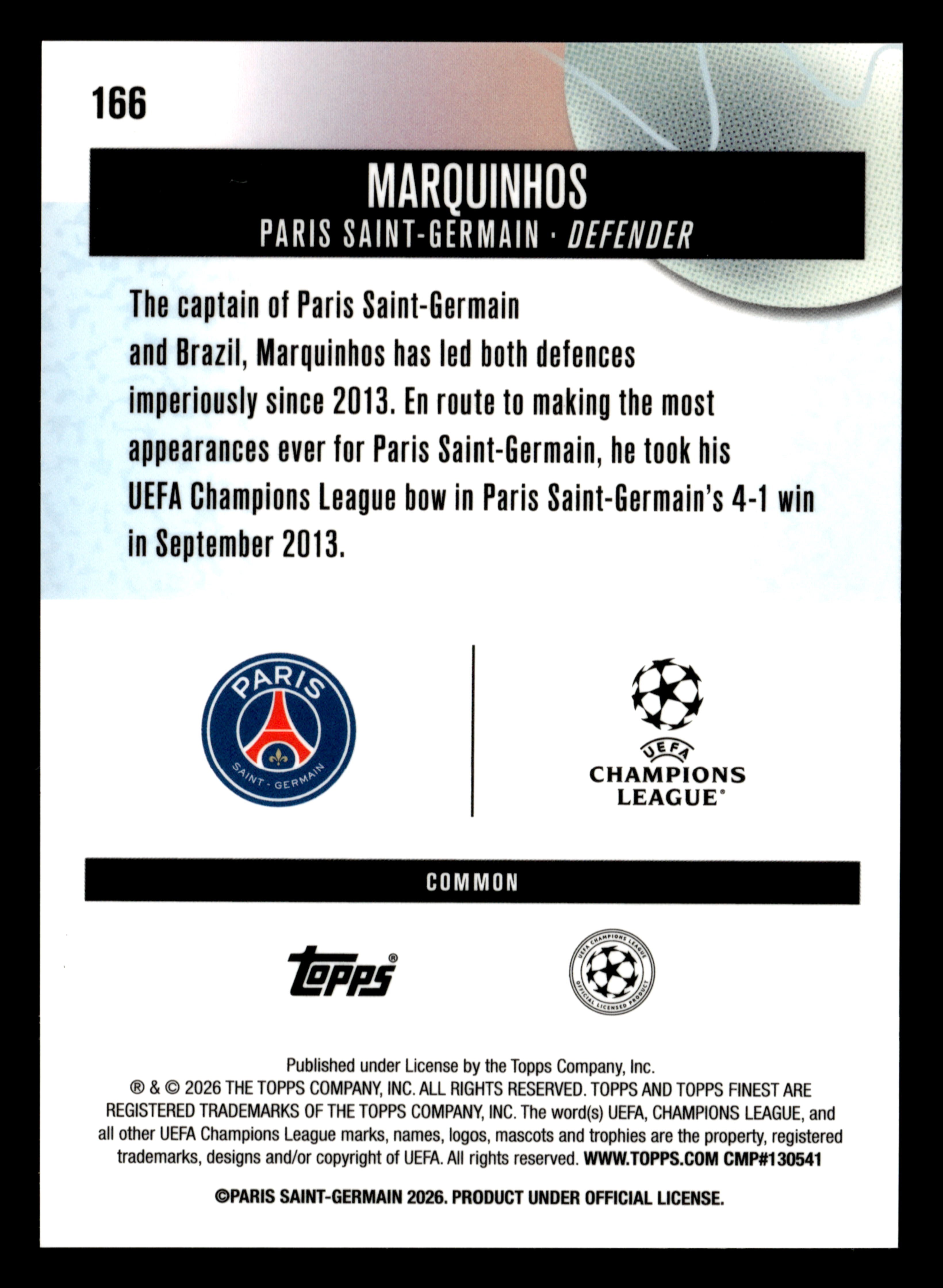 2025-26 Finest UCC #166 Marquinhos Blue Checkerboard Refractor #/99