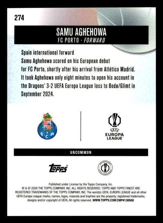 2025-26 Finest UEFA Club Competitions #274 Samu Aghehowa Blue Refractor #/150
