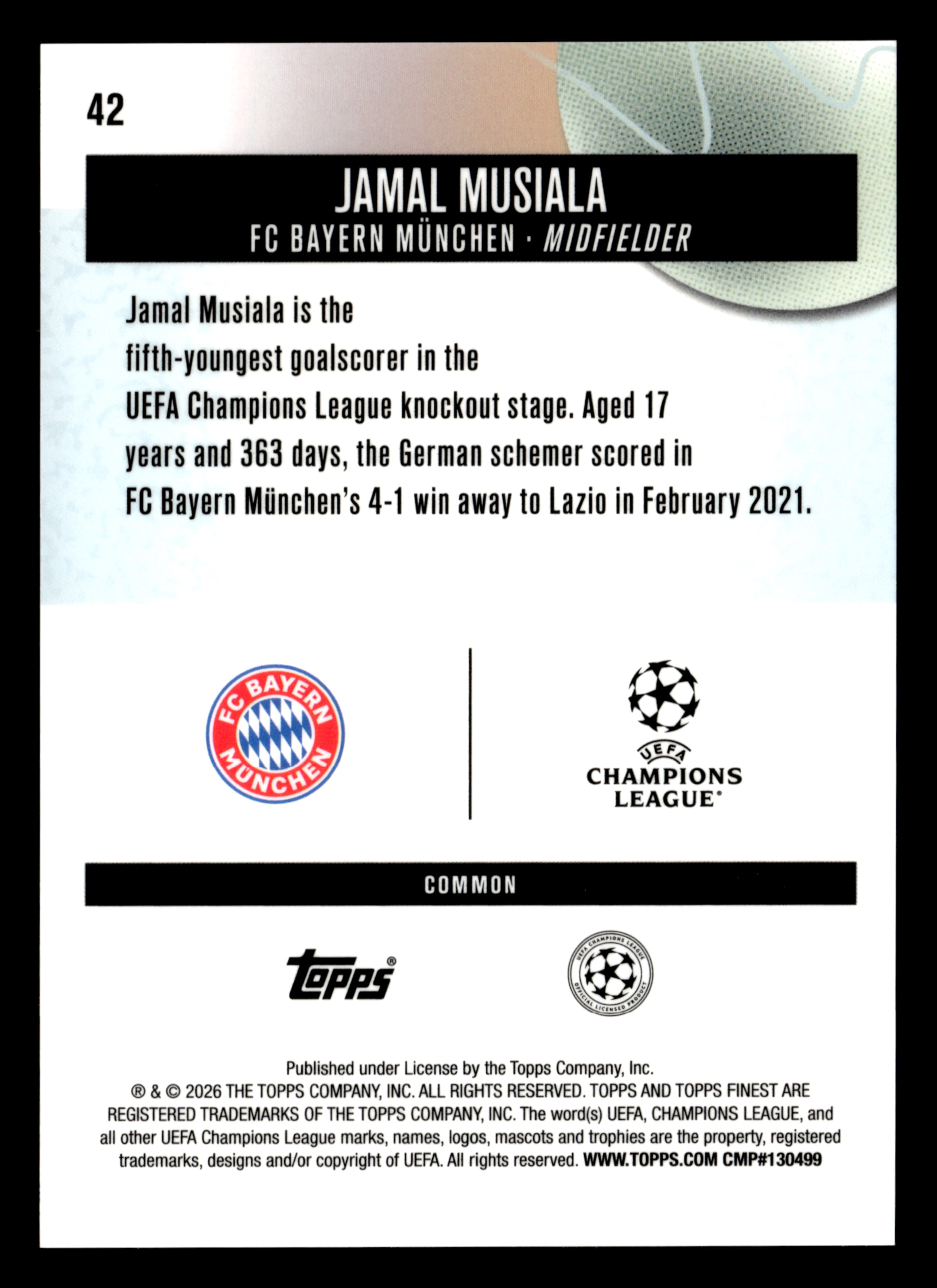 2025-26 Finest UEFA Club Competitions #42 Jamal Musiala Blue Refractor #/200