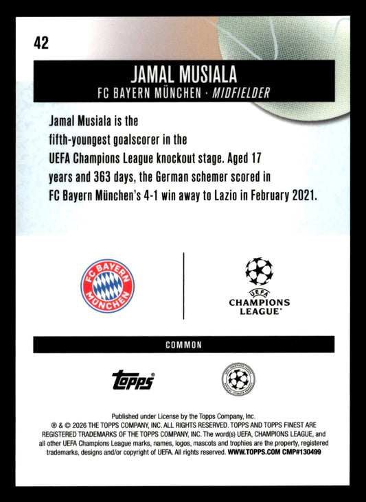 2025-26 Finest UEFA Club Competitions #42 Jamal Musiala Blue Refractor #/200