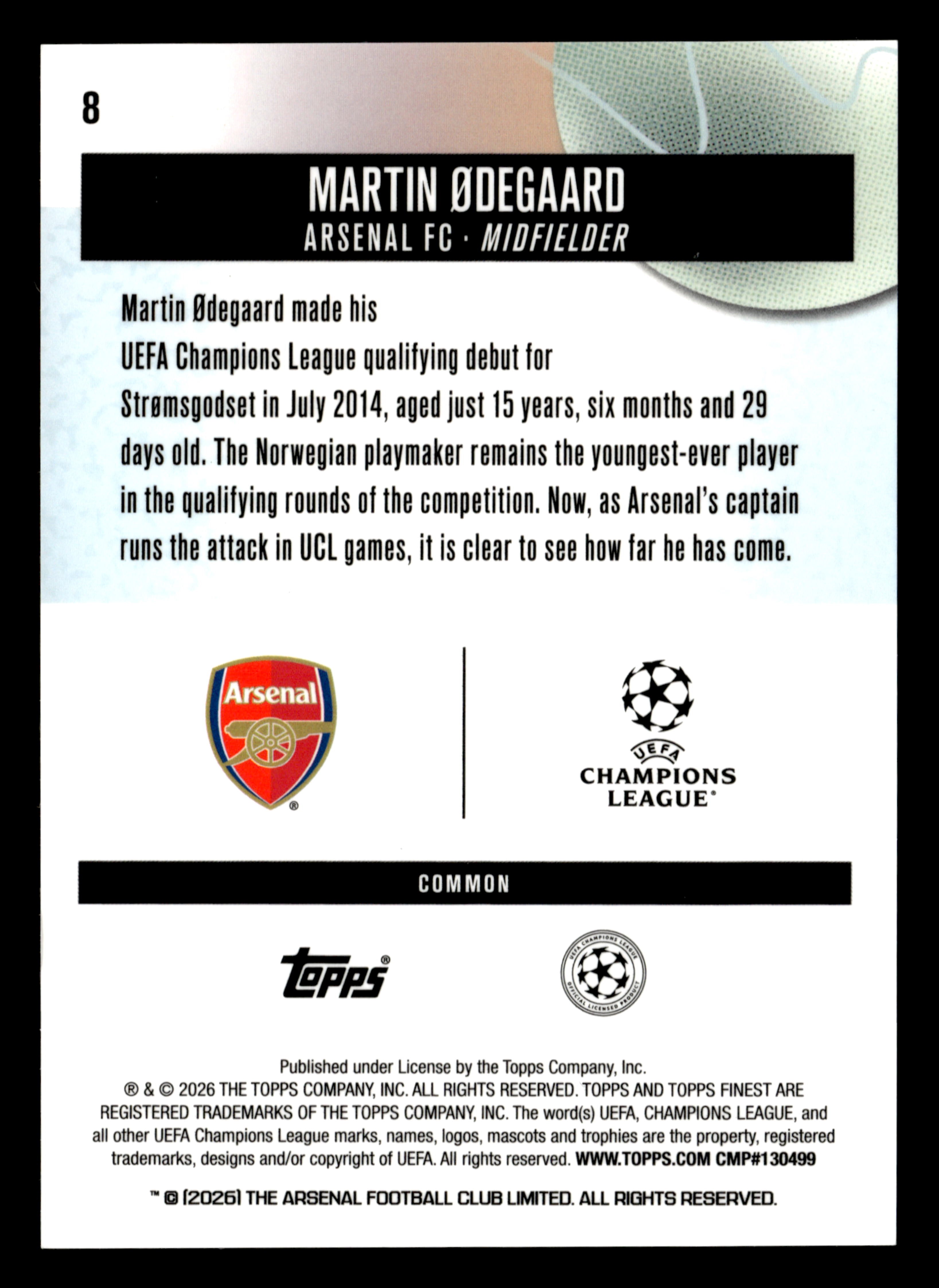 2025-26 Finest UEFA Club Competitions #8 Martin Ødegaard Orange Refractor #/25