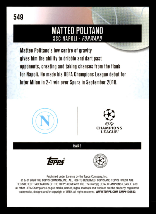 2025-26 Finest UCC #549 Matteo Politano Pearl Checkerboard Refractor #/30