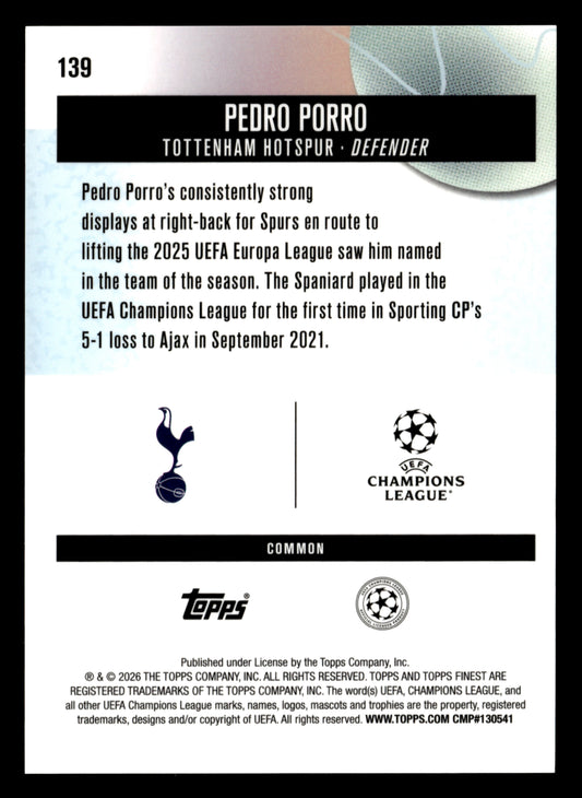 2025-26 Finest UEFA Club Competitions #139 Pedro Porro Black Refractor #/20
